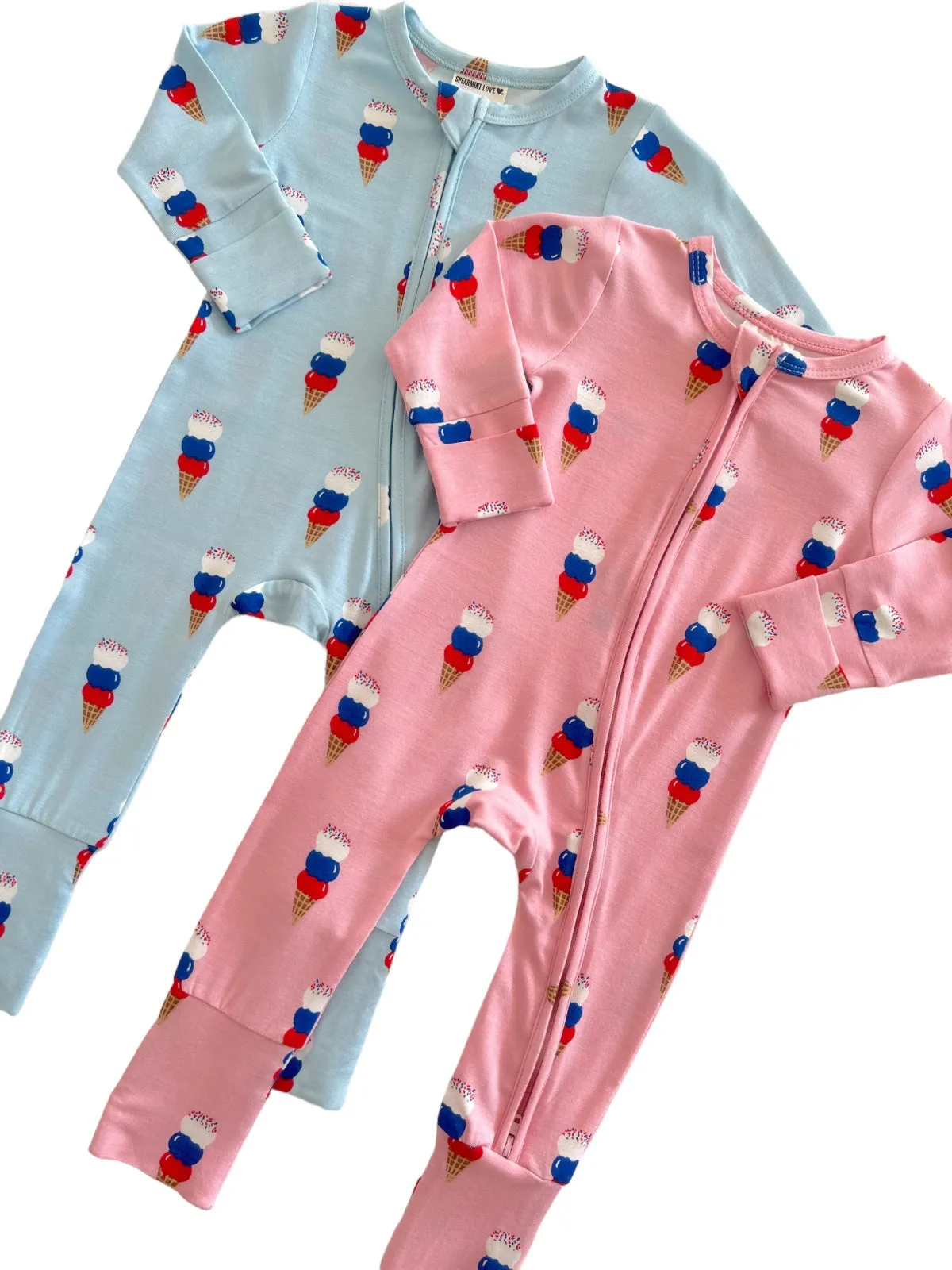 2-Way Convertible Zip Romper, Blue Ice Cream