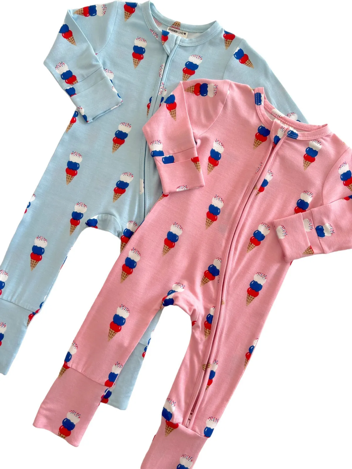 2-Way Convertible Zip Romper, Pink Ice Cream