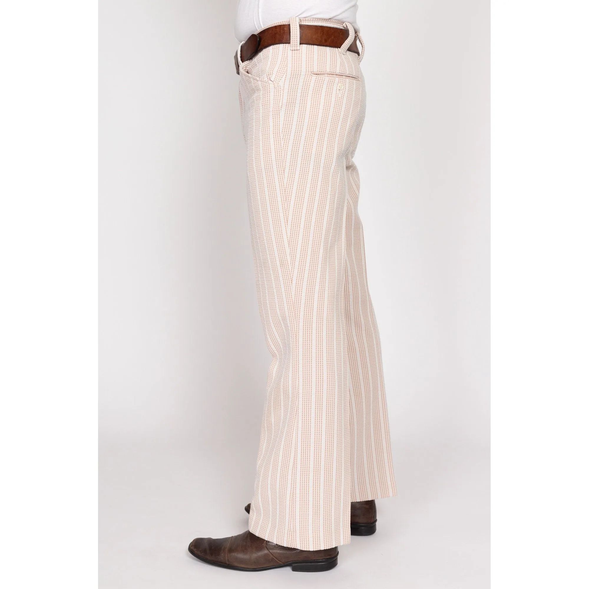 30x31 70s White & Tan Striped Trousers, Deadstock