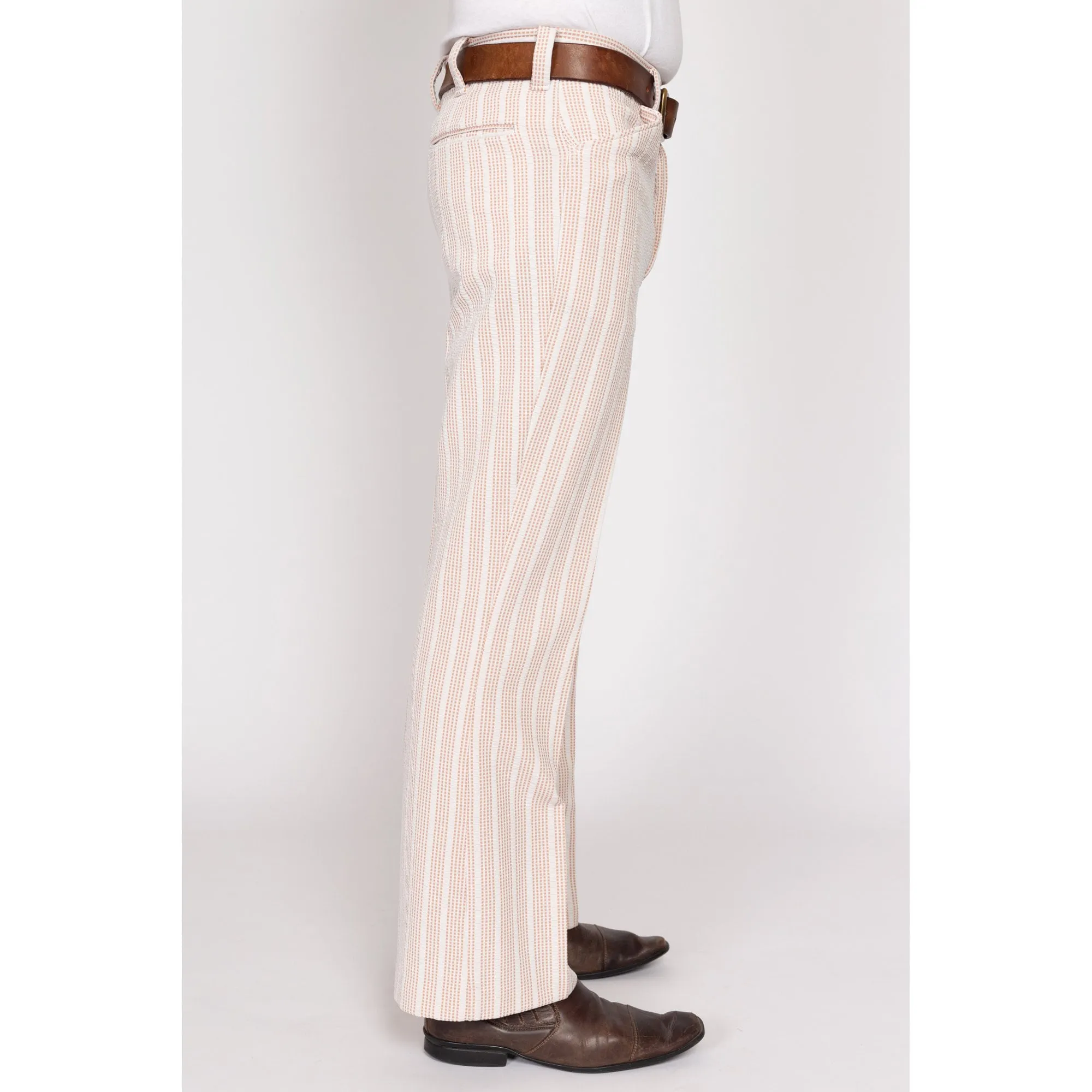 30x31 70s White & Tan Striped Trousers, Deadstock