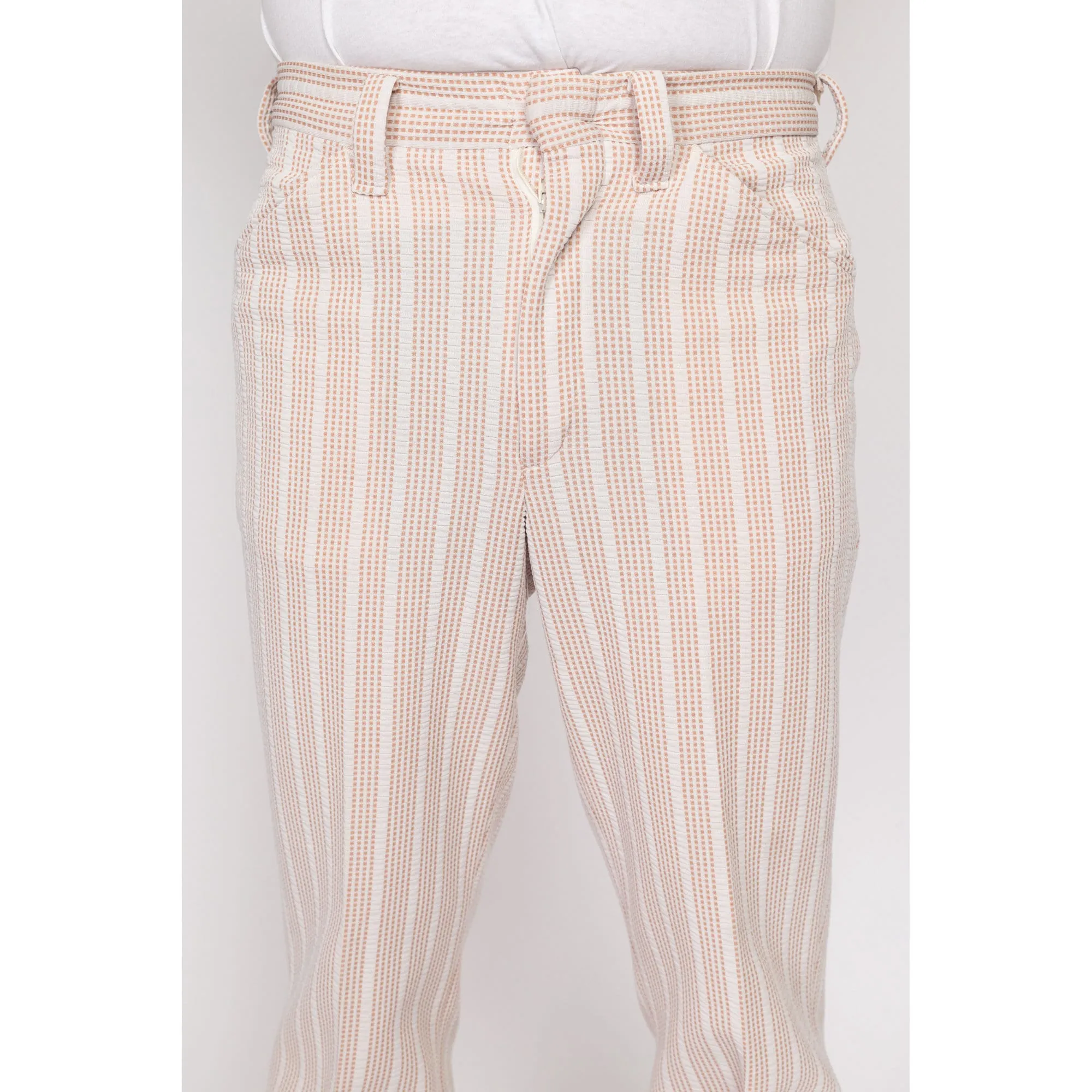 30x31 70s White & Tan Striped Trousers, Deadstock