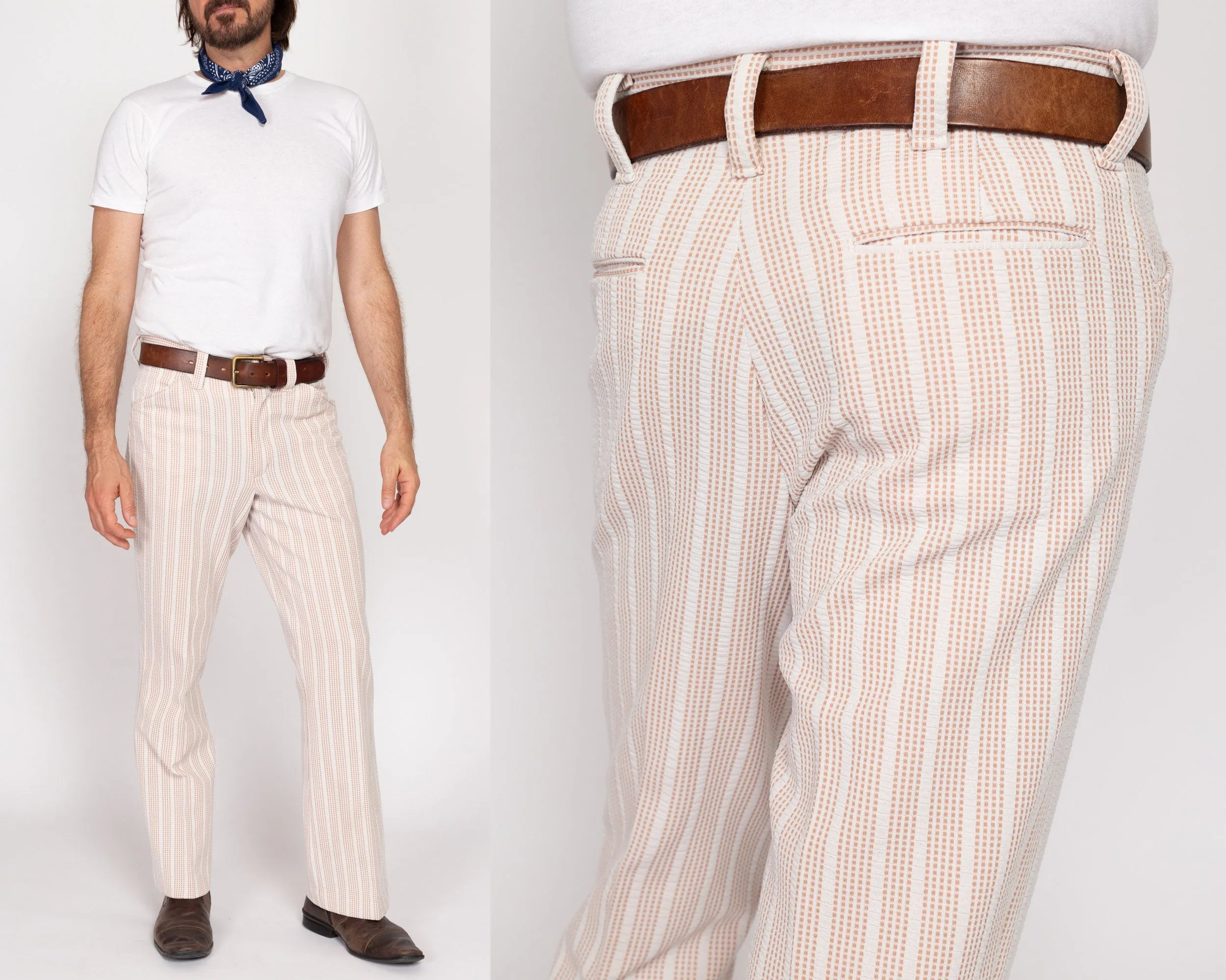 30x31 70s White & Tan Striped Trousers, Deadstock