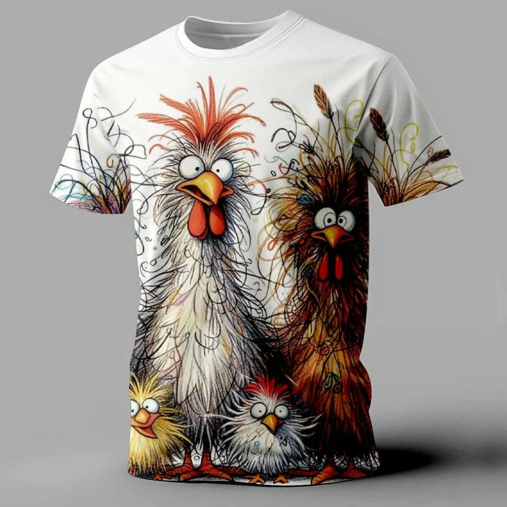 3xl-5xl Chicken Print Summer Casual Short Sleeve Tee.