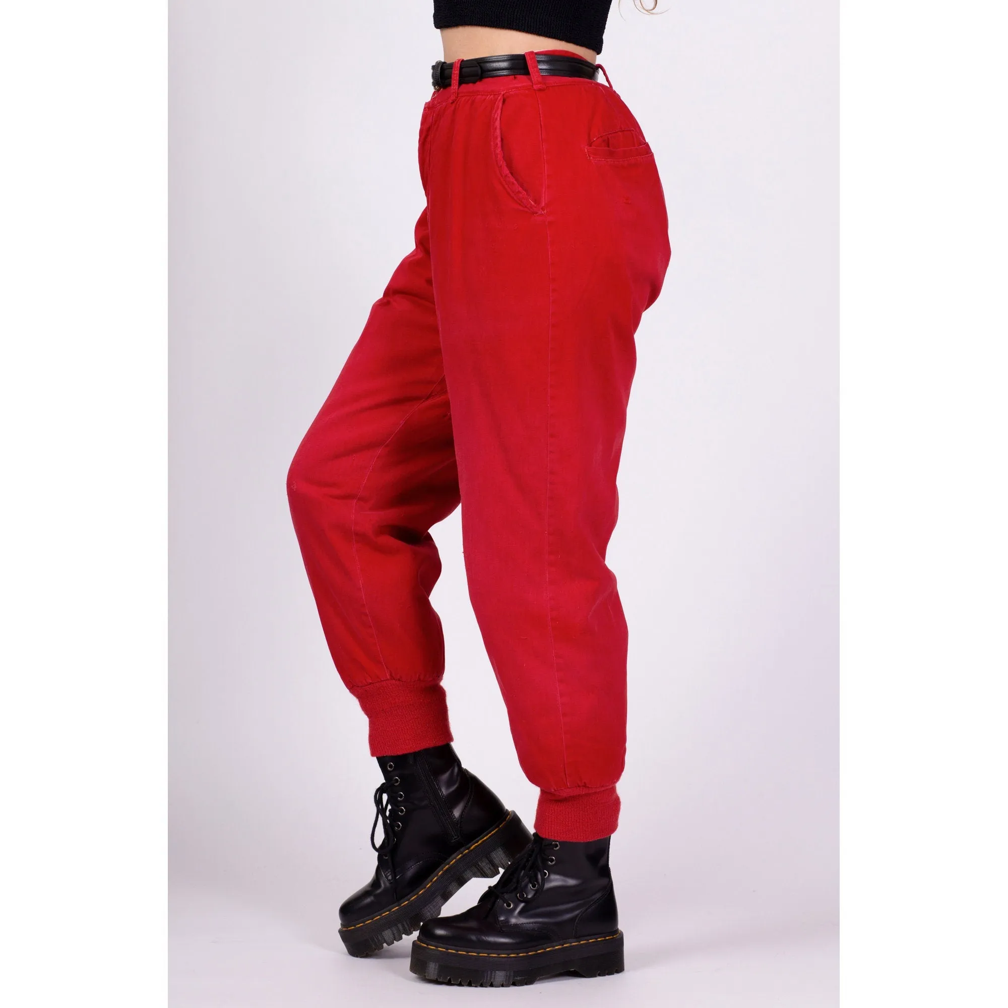 70s Red High Waisted Hunting Pants Unisex 31"