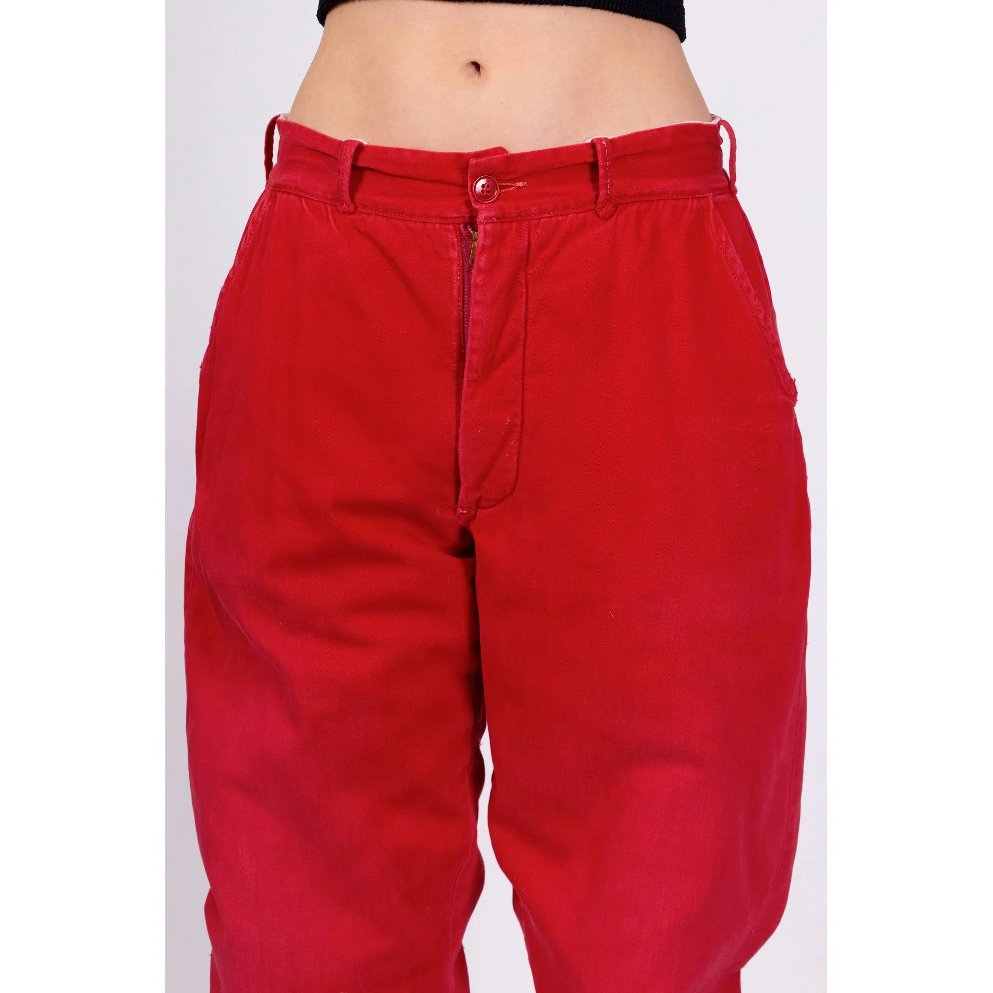 70s Red High Waisted Hunting Pants Unisex 31"