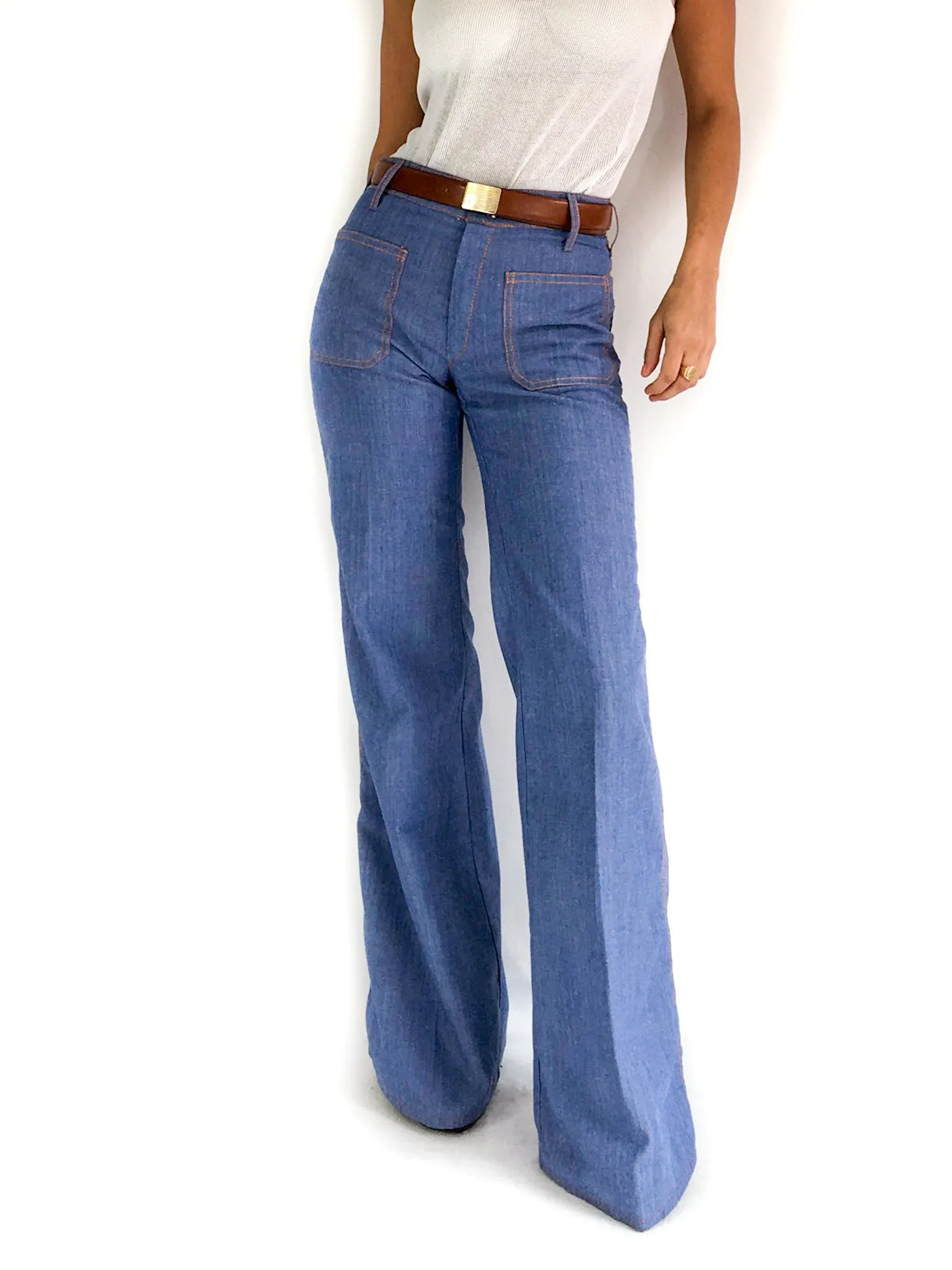 70s vintage flare pants, denim-like effect, size S (FR 36, UK 8, USA 4)