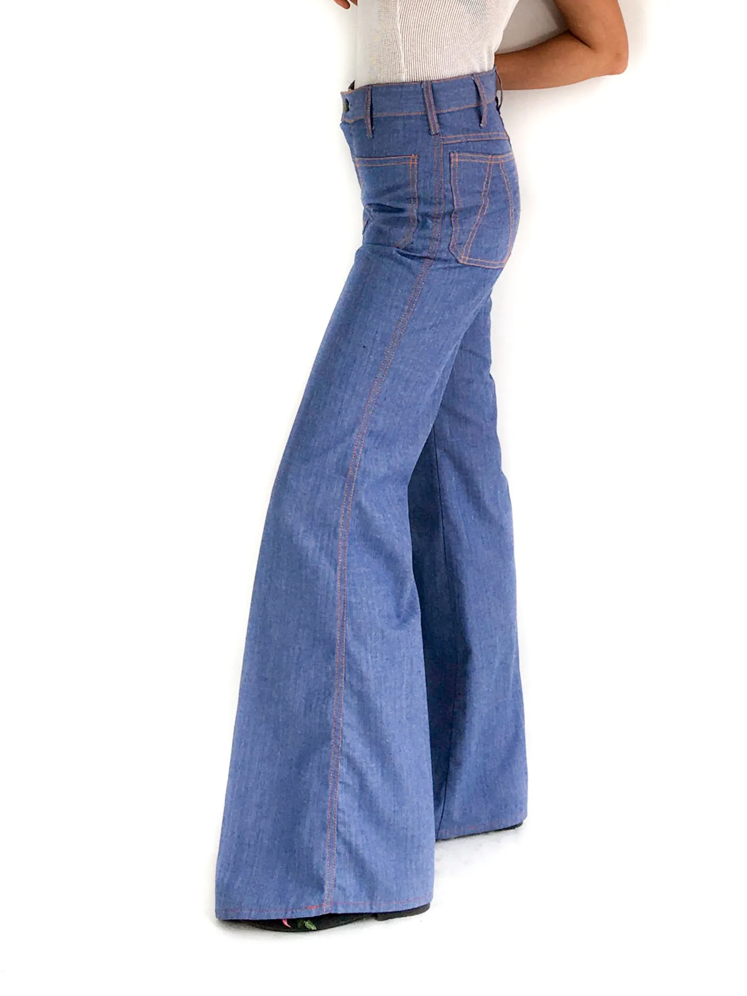 70s vintage flare pants, denim-like effect, size S (FR 36, UK 8, USA 4)