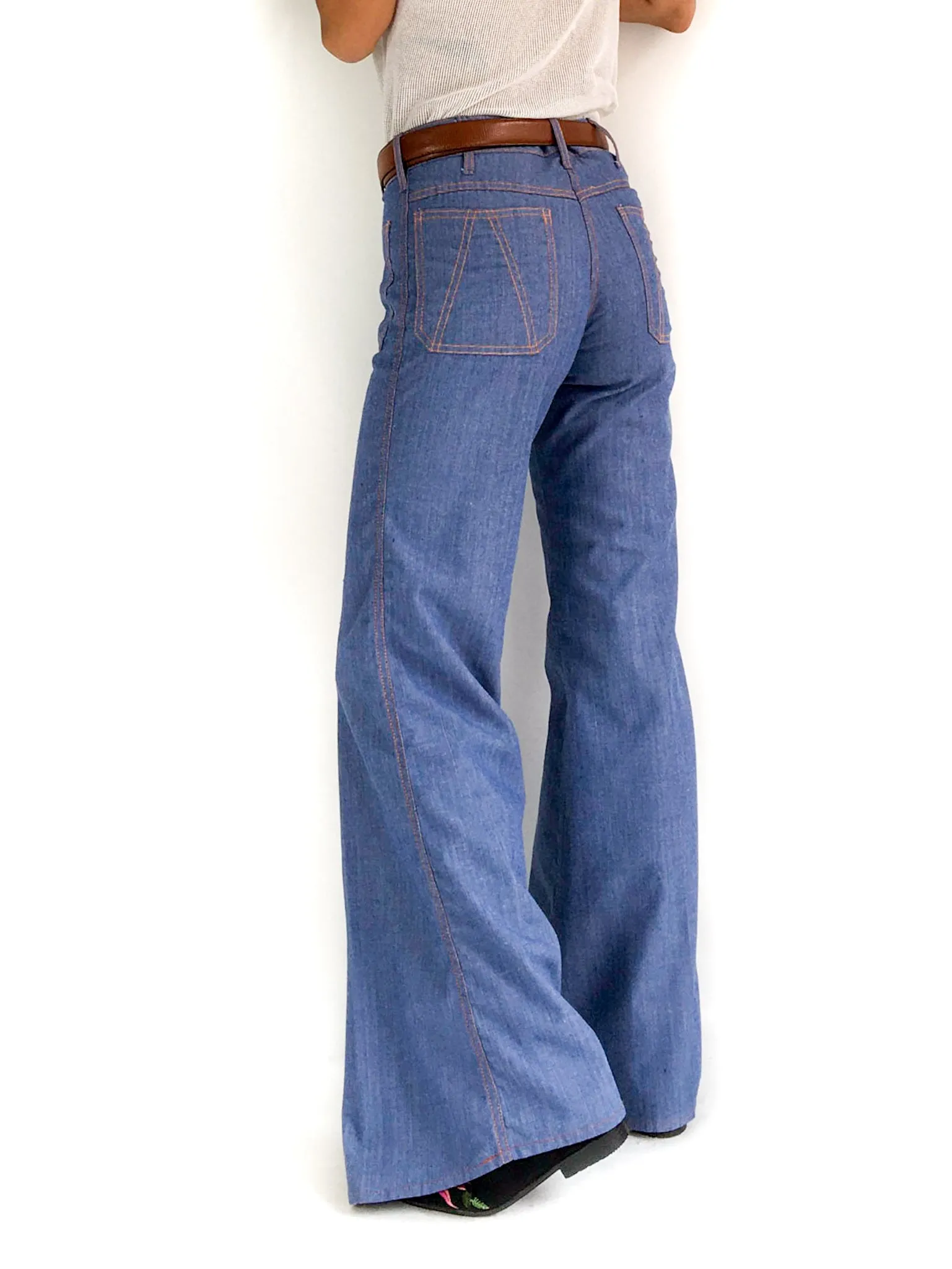 70s vintage flare pants, denim-like effect, size S (FR 36, UK 8, USA 4)