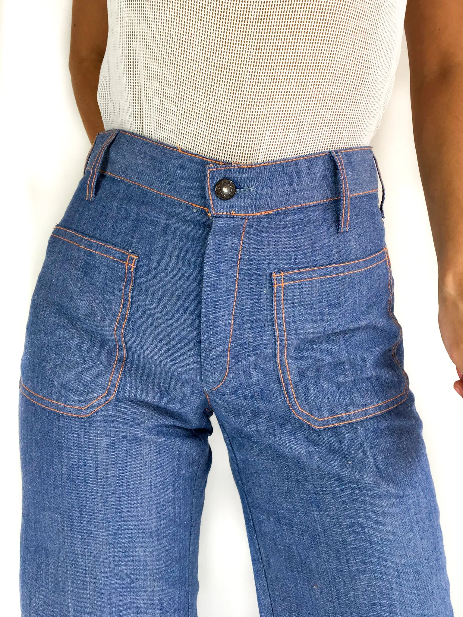 70s vintage flare pants, denim-like effect, size S (FR 36, UK 8, USA 4)