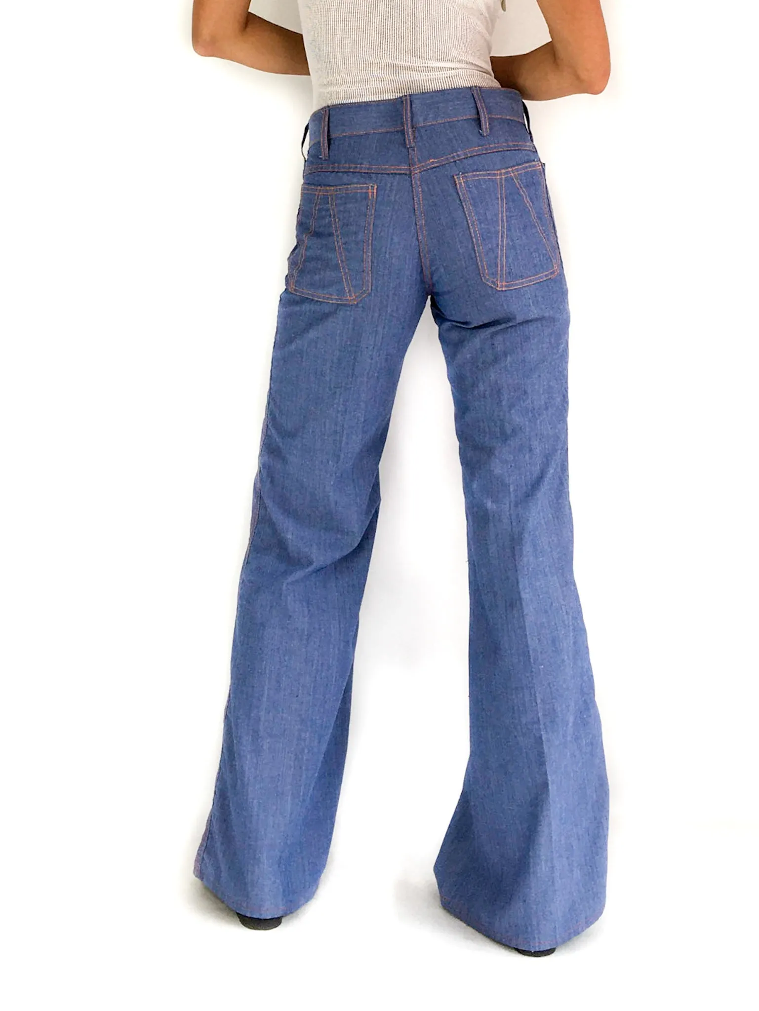 70s vintage flare pants, denim-like effect, size S (FR 36, UK 8, USA 4)