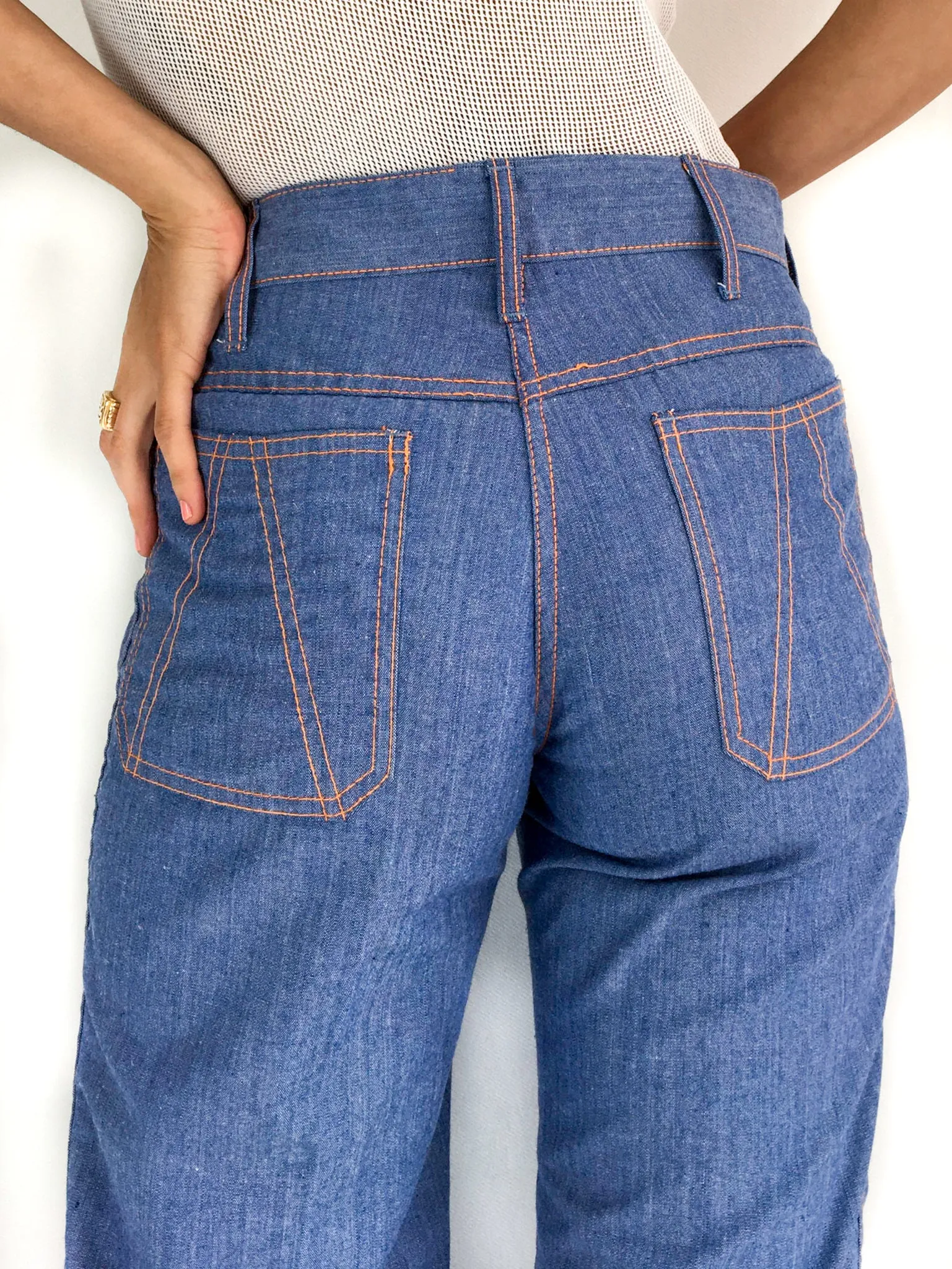 70s vintage flare pants, denim-like effect, size S (FR 36, UK 8, USA 4)