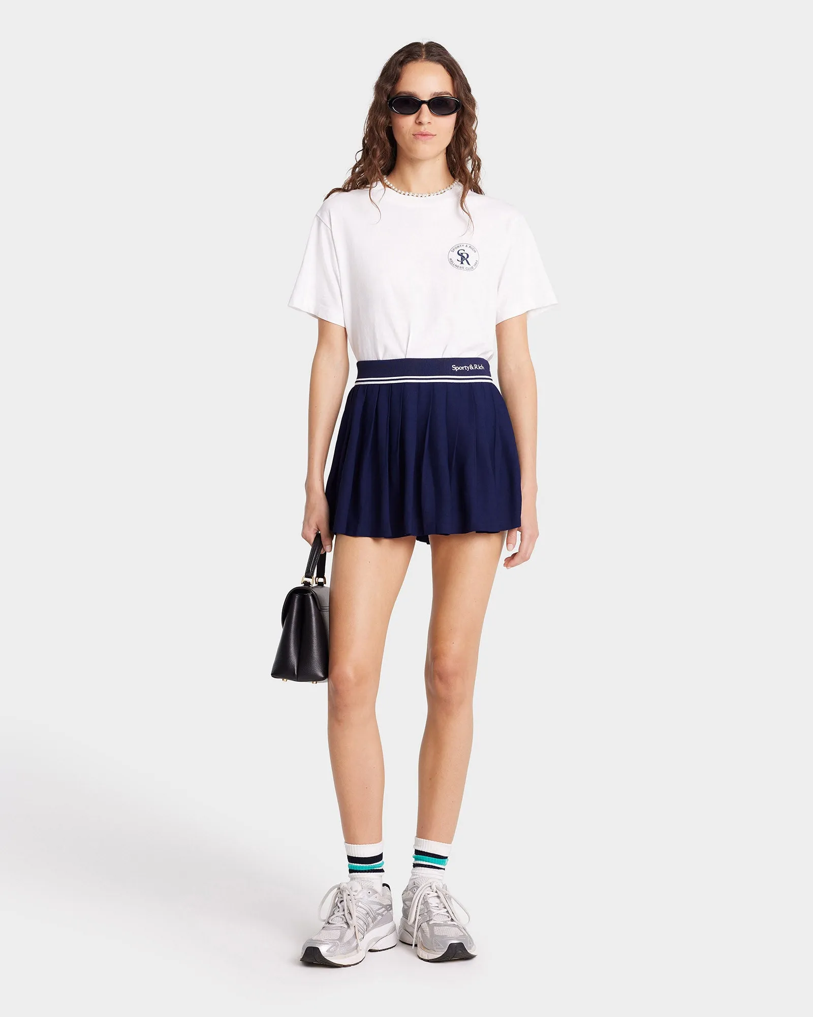 Abigail Pleated Skirt - Navy/Off White