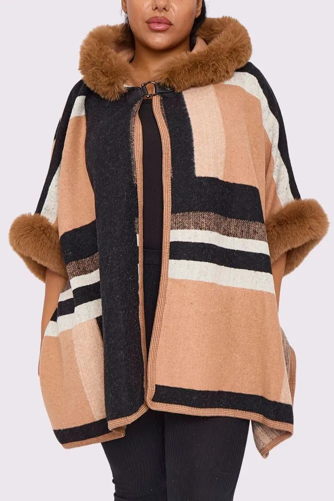 Abstract Plaid Pattern Knit Poncho