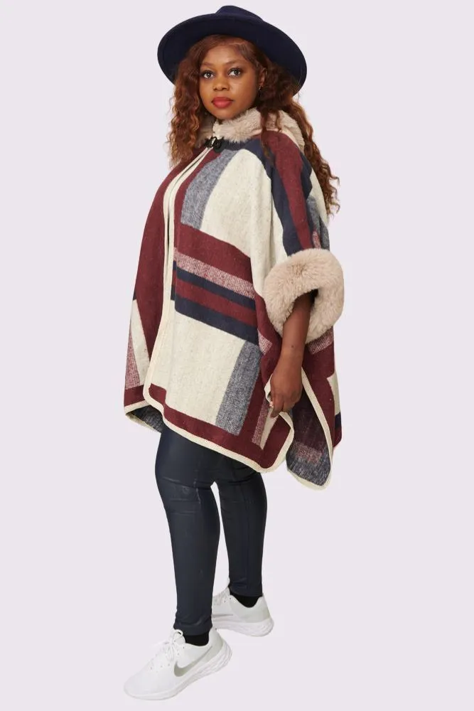 Abstract Plaid Pattern Knit Poncho