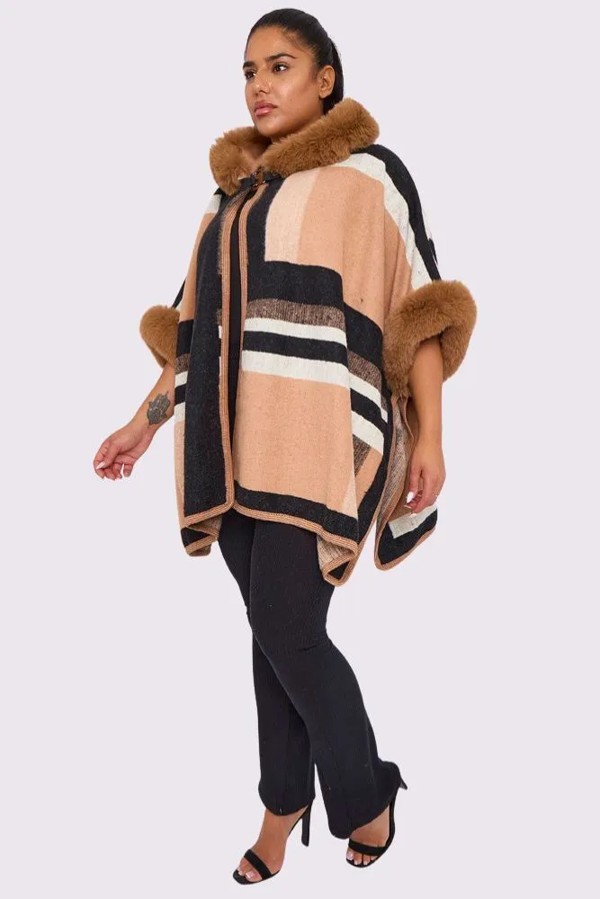 Abstract Plaid Pattern Knit Poncho