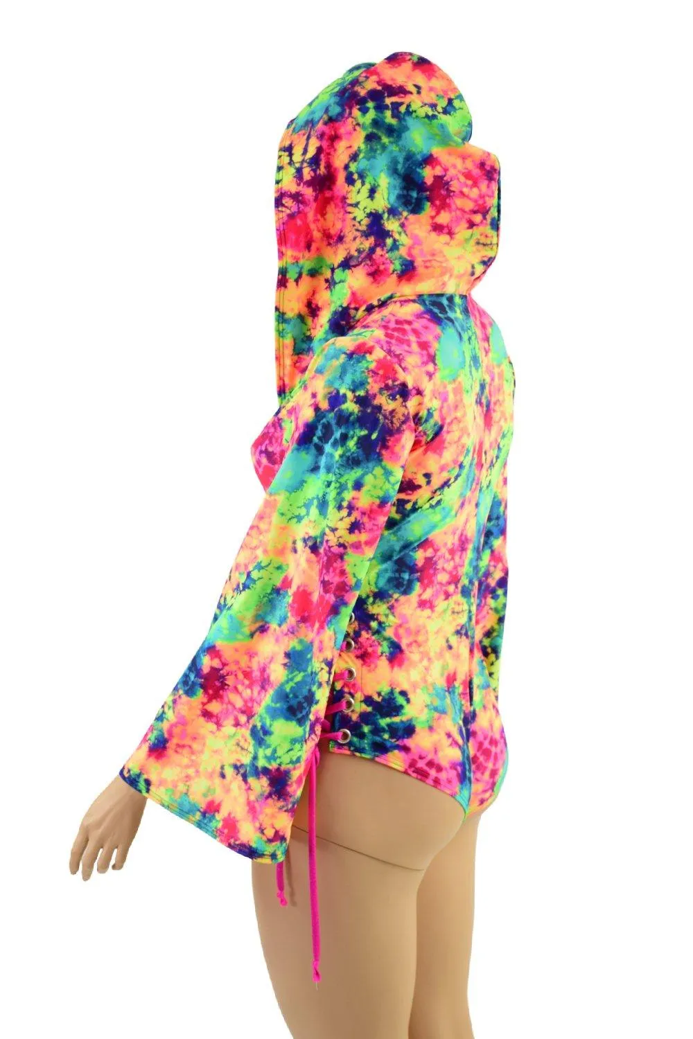 Acid Splash Hooded Romper with Lace Up Hips