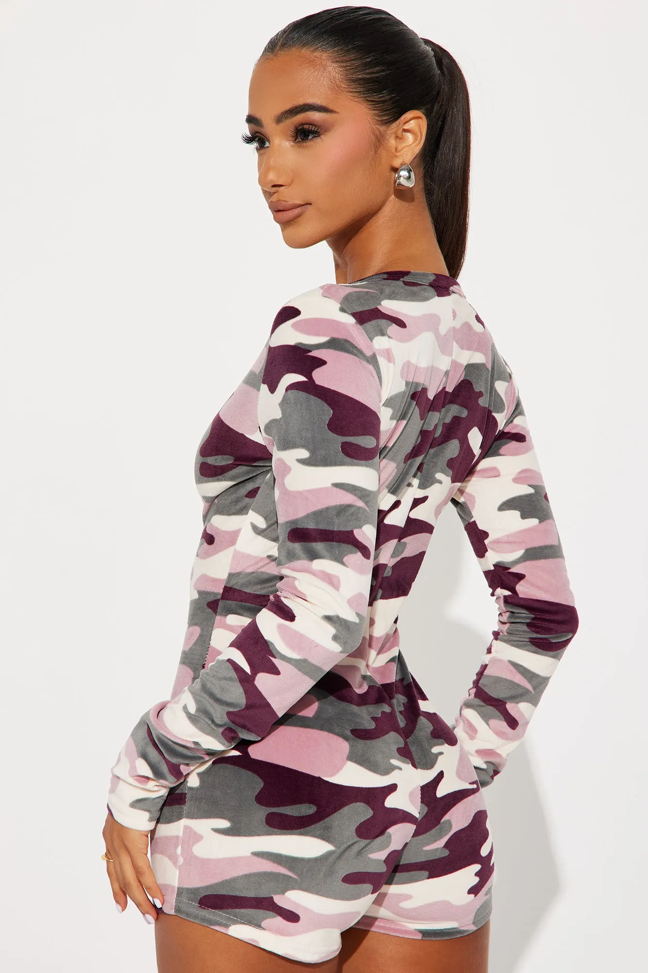 Act Natural PJ Velour Romper Onesie - Camouflage