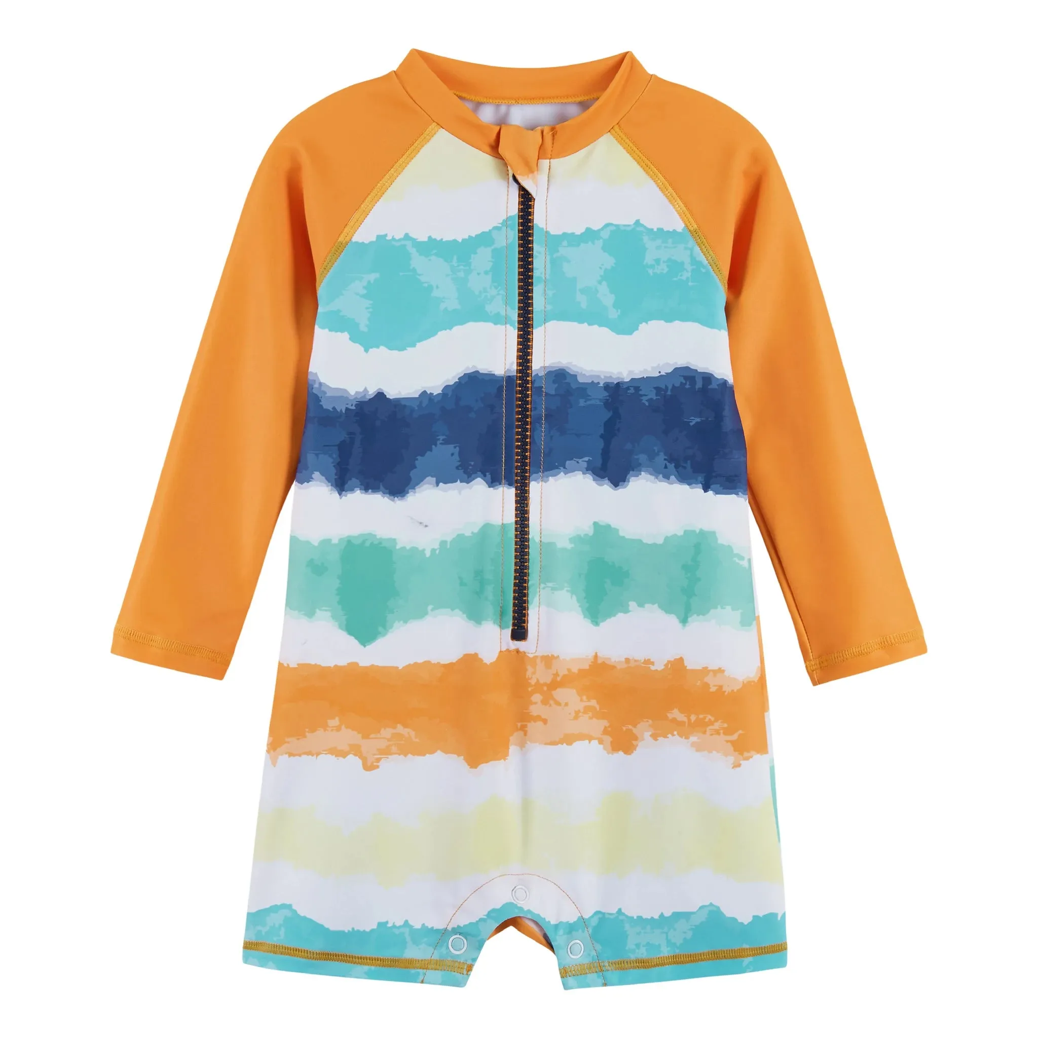 Andy & Evan Tie Dye Stripe Rashguard Swim Romper & Hat