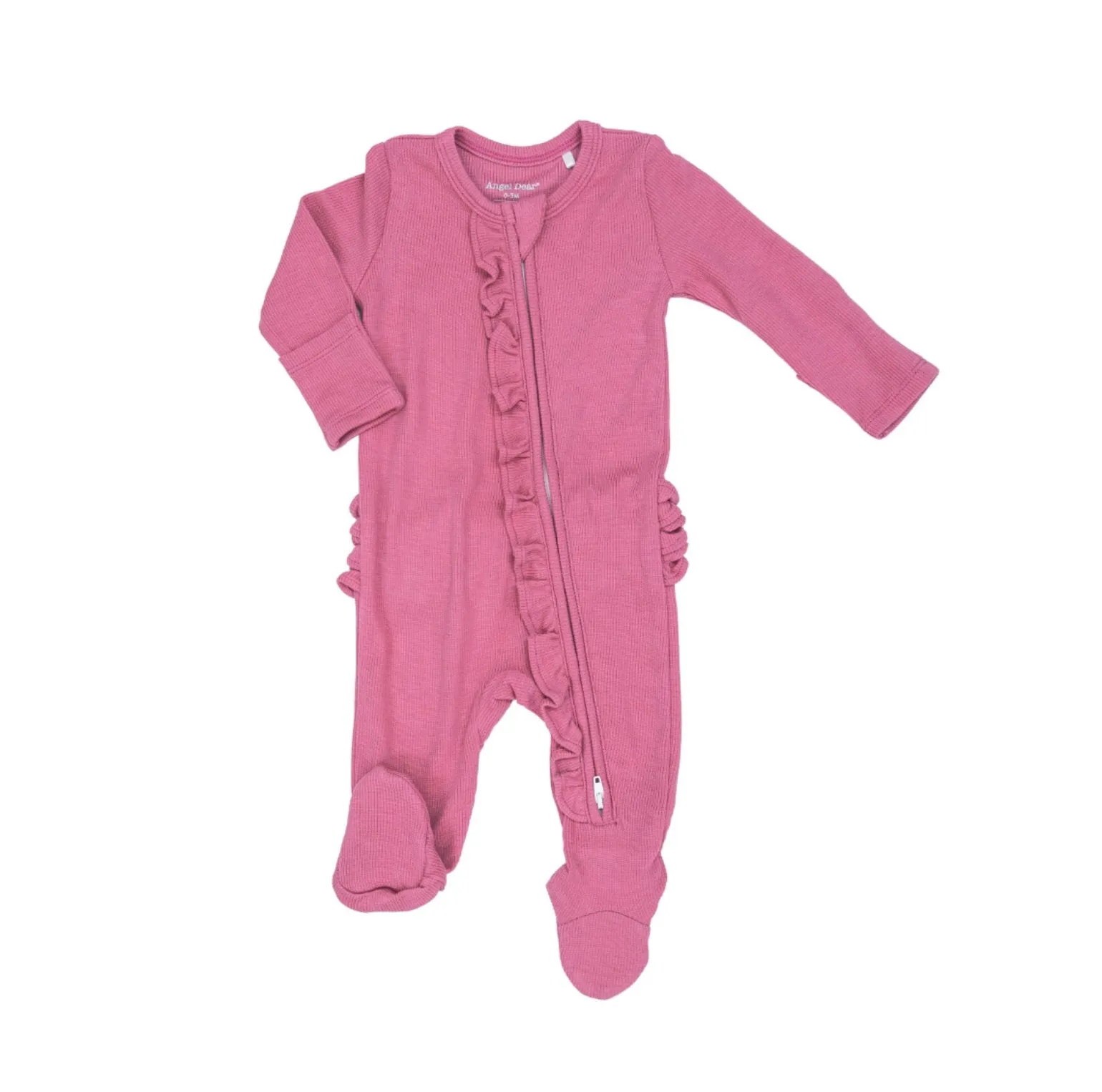 Angel Dear Baby Bamboo RIB CHATEAU ROSE 2 Way Ruffle Zipper Gripper Footie