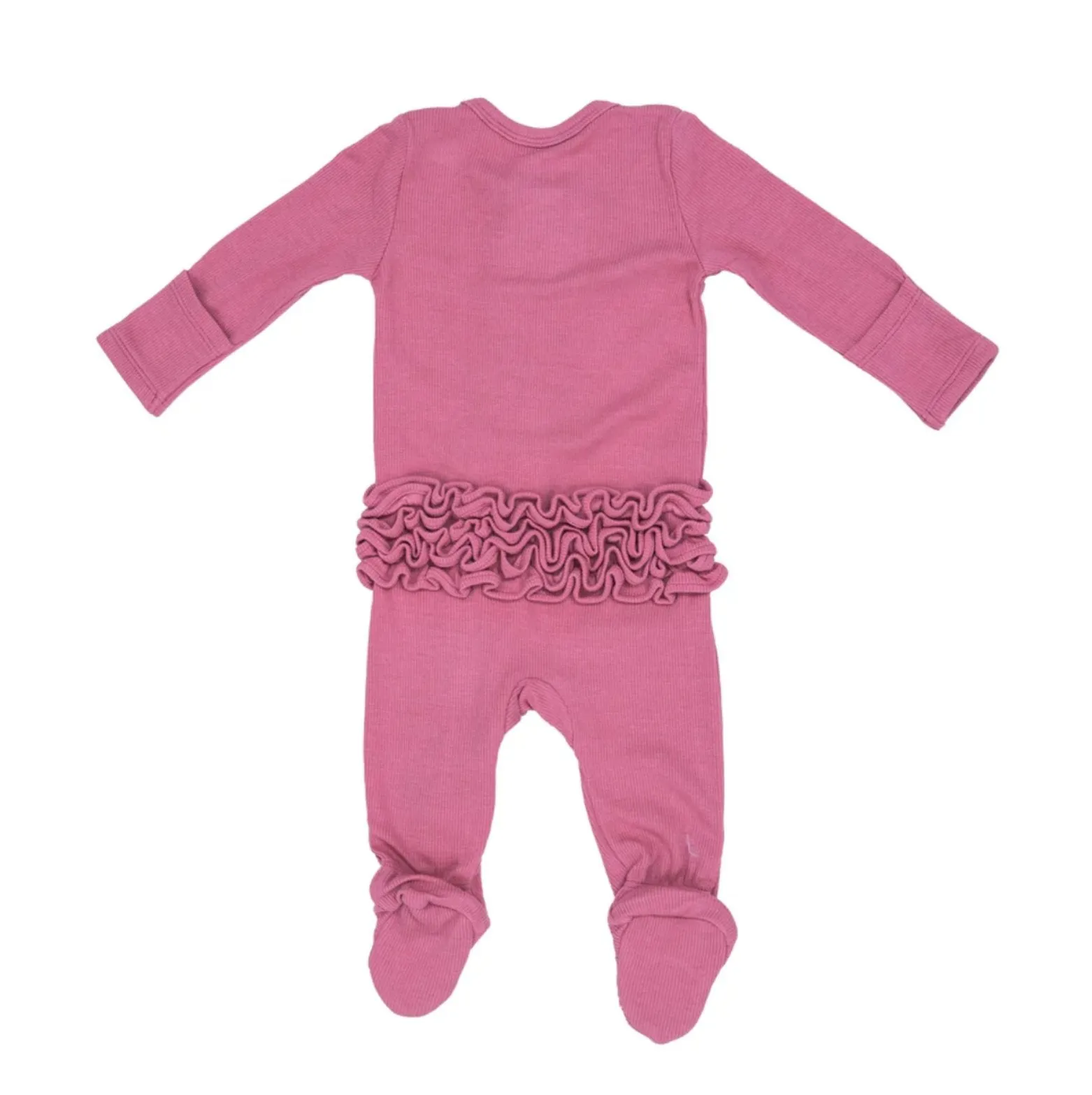 Angel Dear Baby Bamboo RIB CHATEAU ROSE 2 Way Ruffle Zipper Gripper Footie