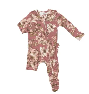 Angel Dear Baby Girls Bamboo Wood Rose Ruffle Zipper Footie