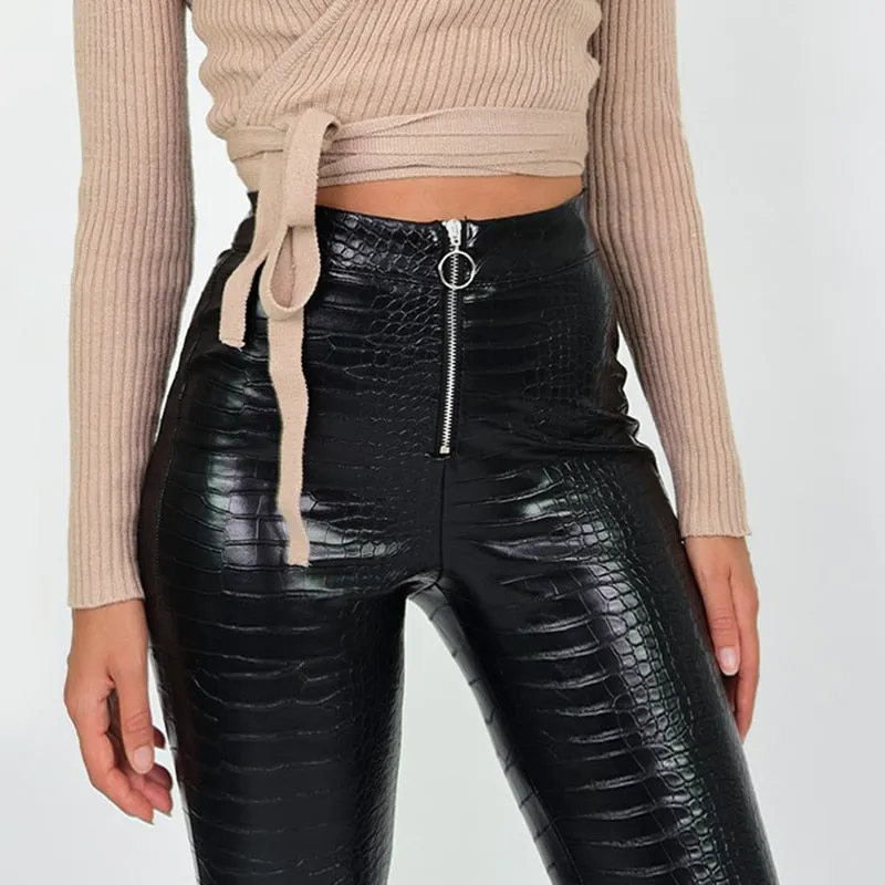 Annie Slim Black High Waist Faux Leather Pants