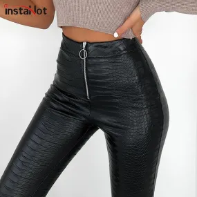 Annie Slim Black High Waist Faux Leather Pants