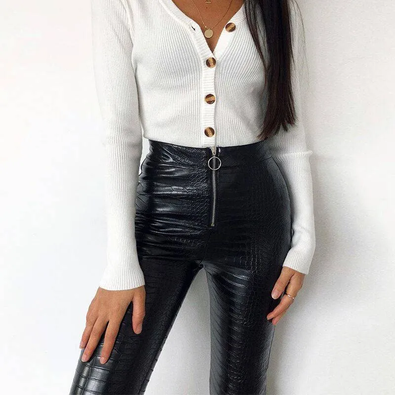 Annie Slim Black High Waist Faux Leather Pants