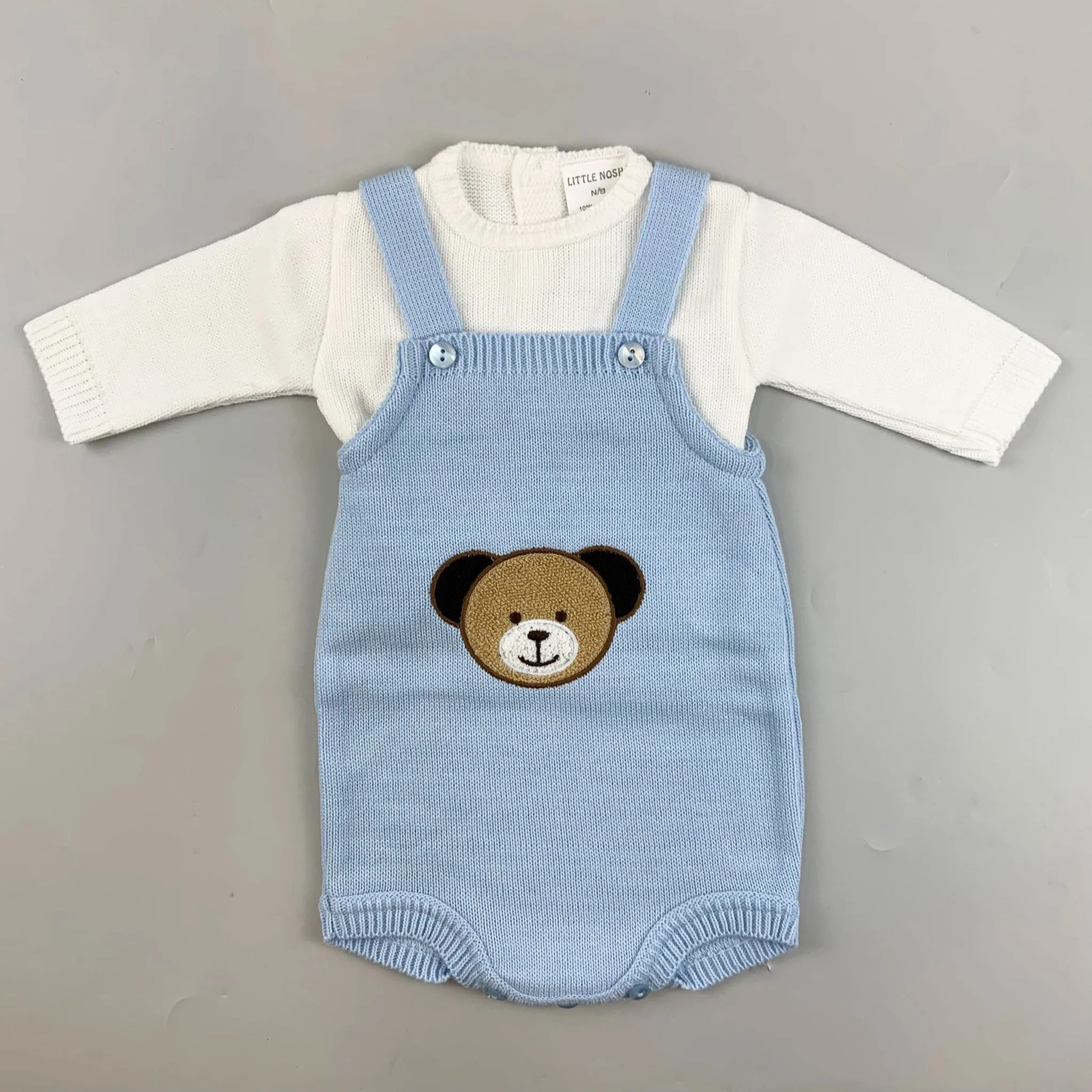 Baby Boy Knitted Romper & Top Outfit - Blue