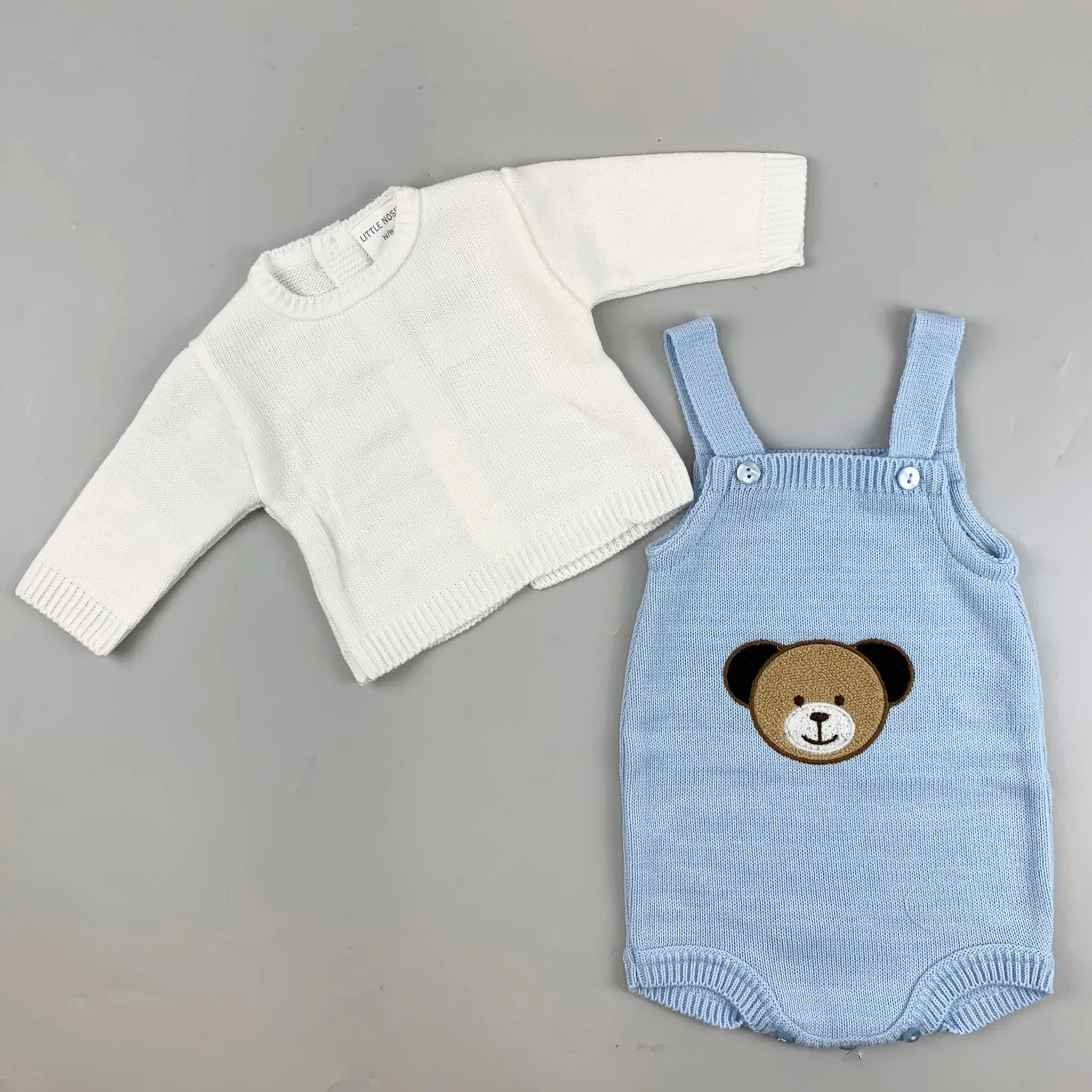 Baby Boy Knitted Romper & Top Outfit - Blue