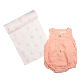 Baby Gift Set | Organic Cotton Muslin | Romper & Swaddle | Baby Pink