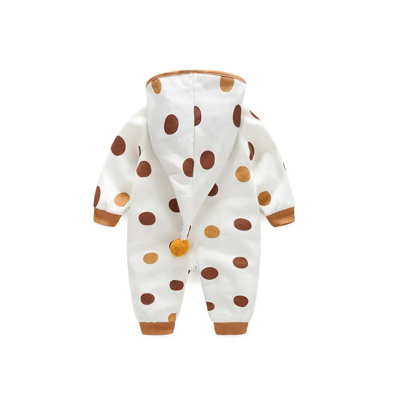 Baby Polka Dot Pattern Button Front Design Fleece Warm Rompers With Hat by MyKids-USA™