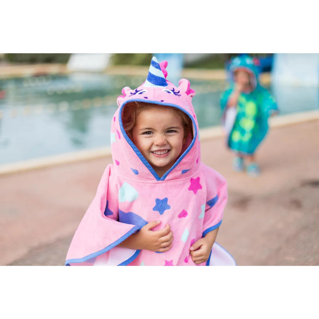 Baby Poncho with Hood pink unicorn print