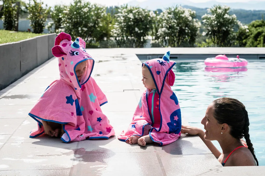 Baby Poncho with Hood pink unicorn print