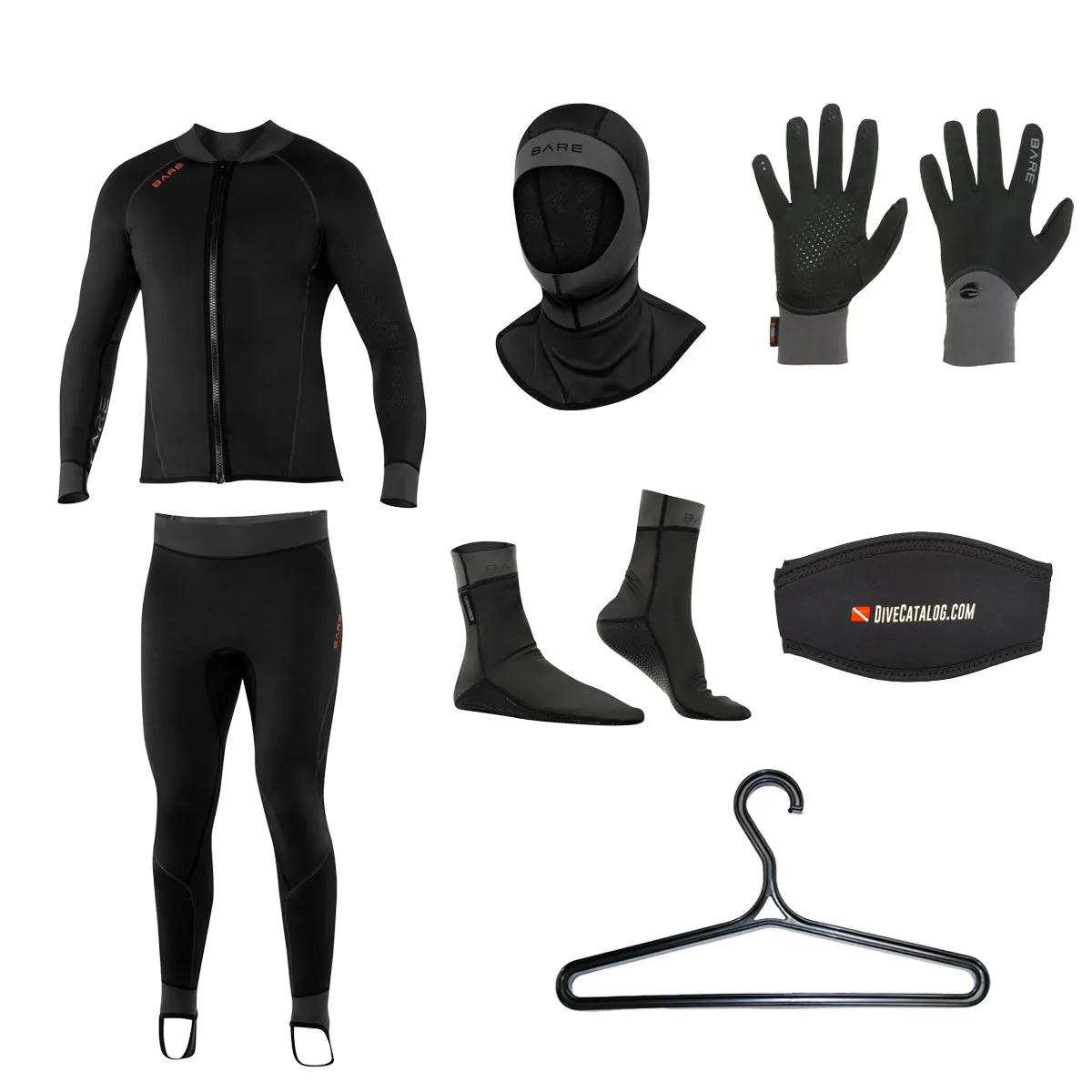 BARE Men's Exowear Jacket, Pants, Hoods, Gloves, Socks Package w/ FREE Wetsuit Hanger & Mask Strap