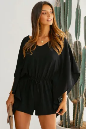 Batwing Sleeve Drawstring Waist Romper