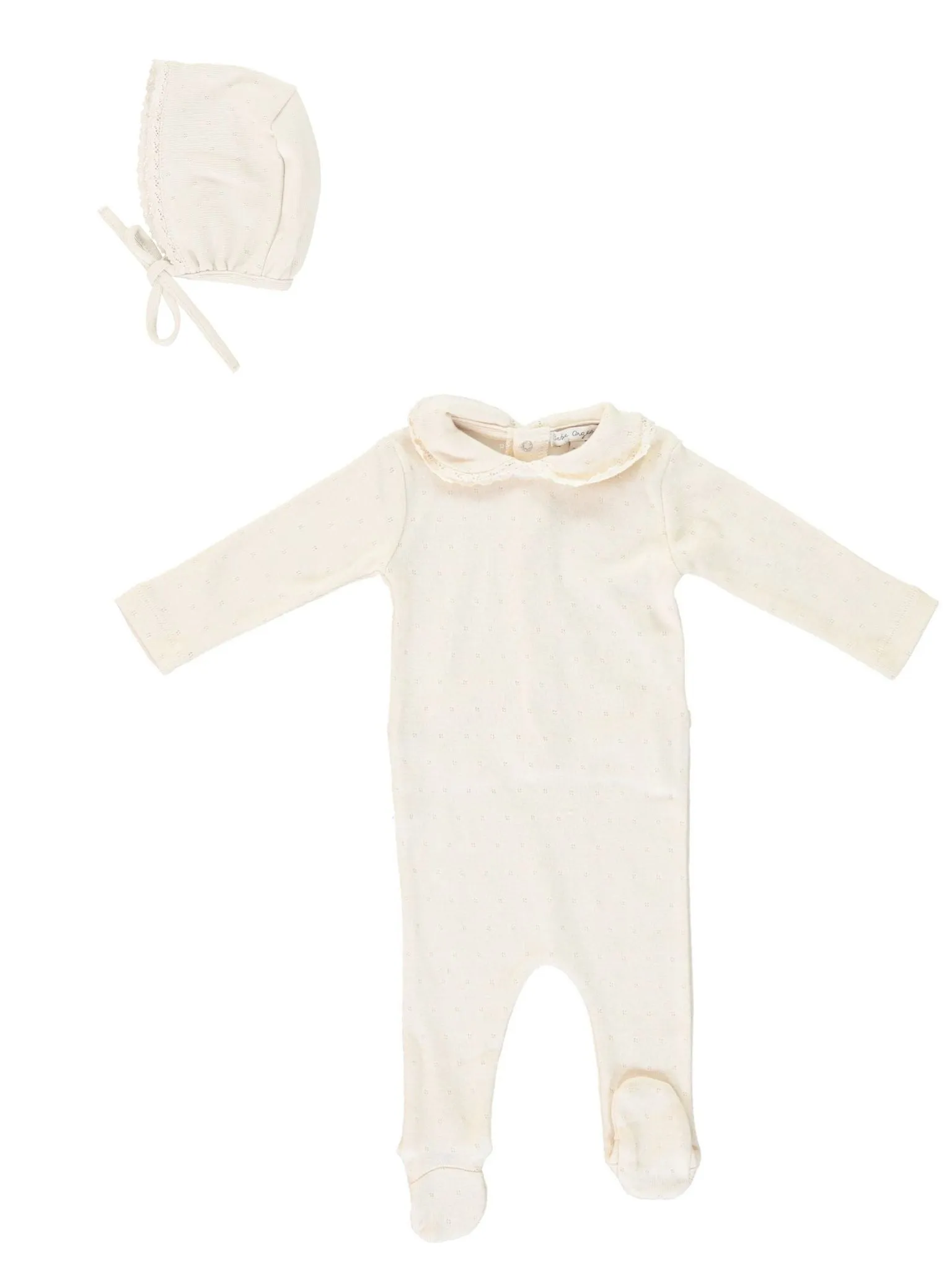 BEBE ORGANIC NATURAL COLLAR FOOTIE & BONNET SET