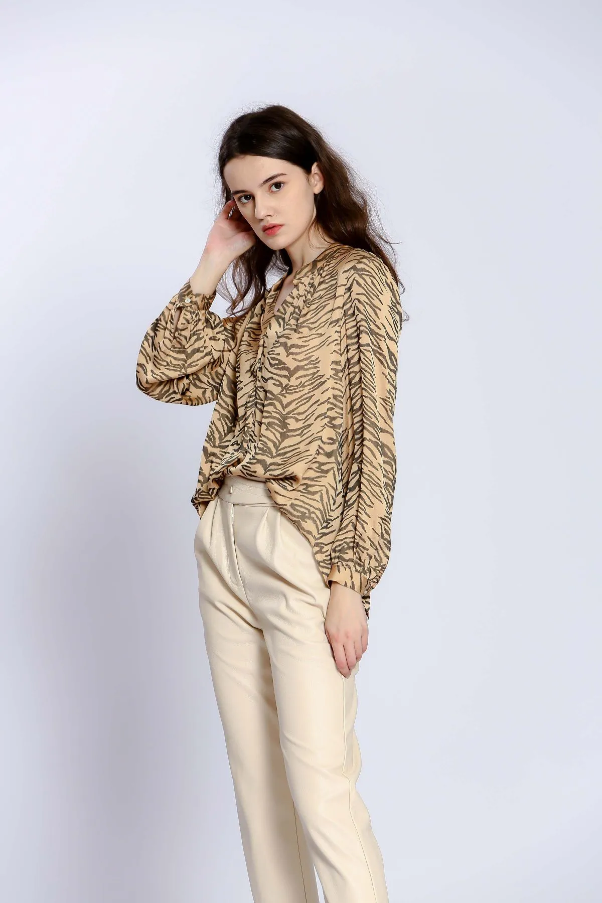 Beige Animal Print Blouse