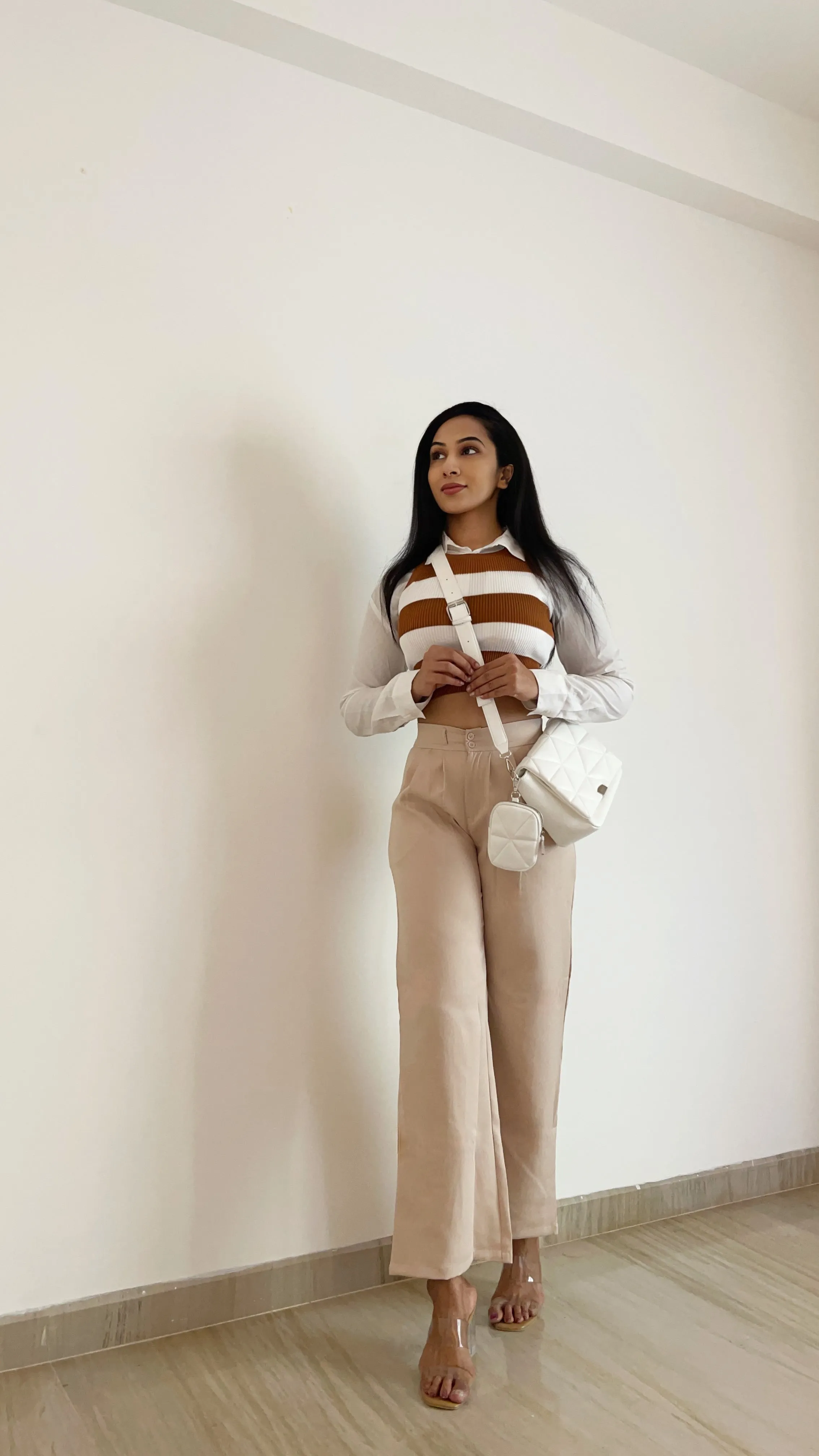 Beige korean pleated pants