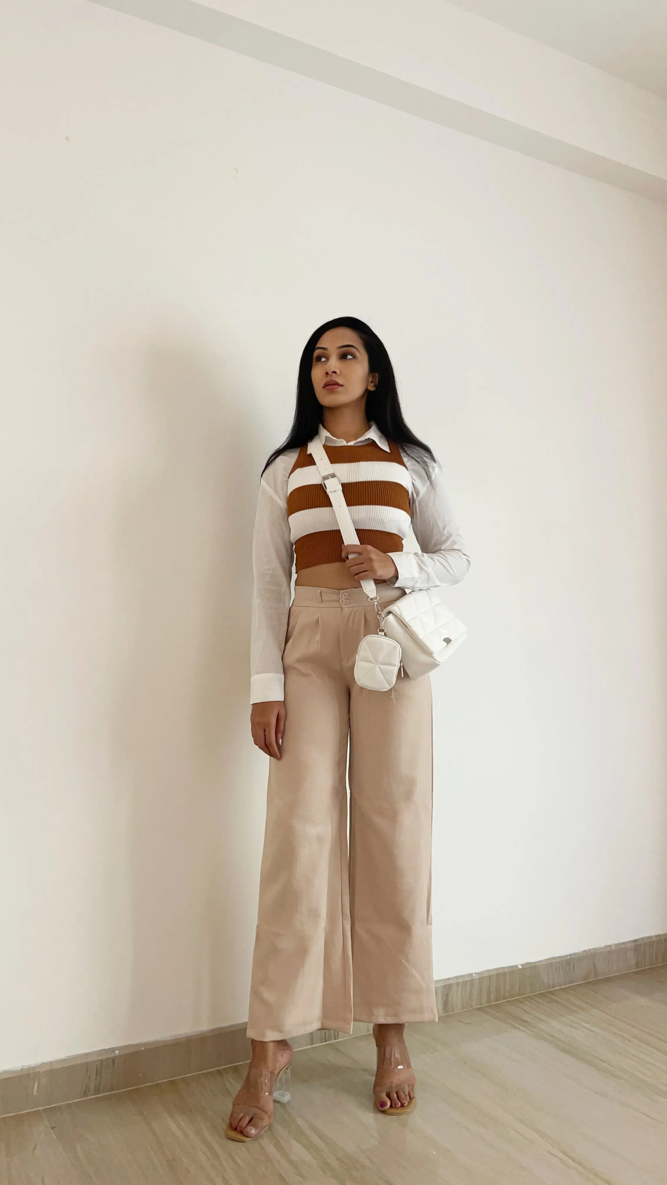 Beige korean pleated pants