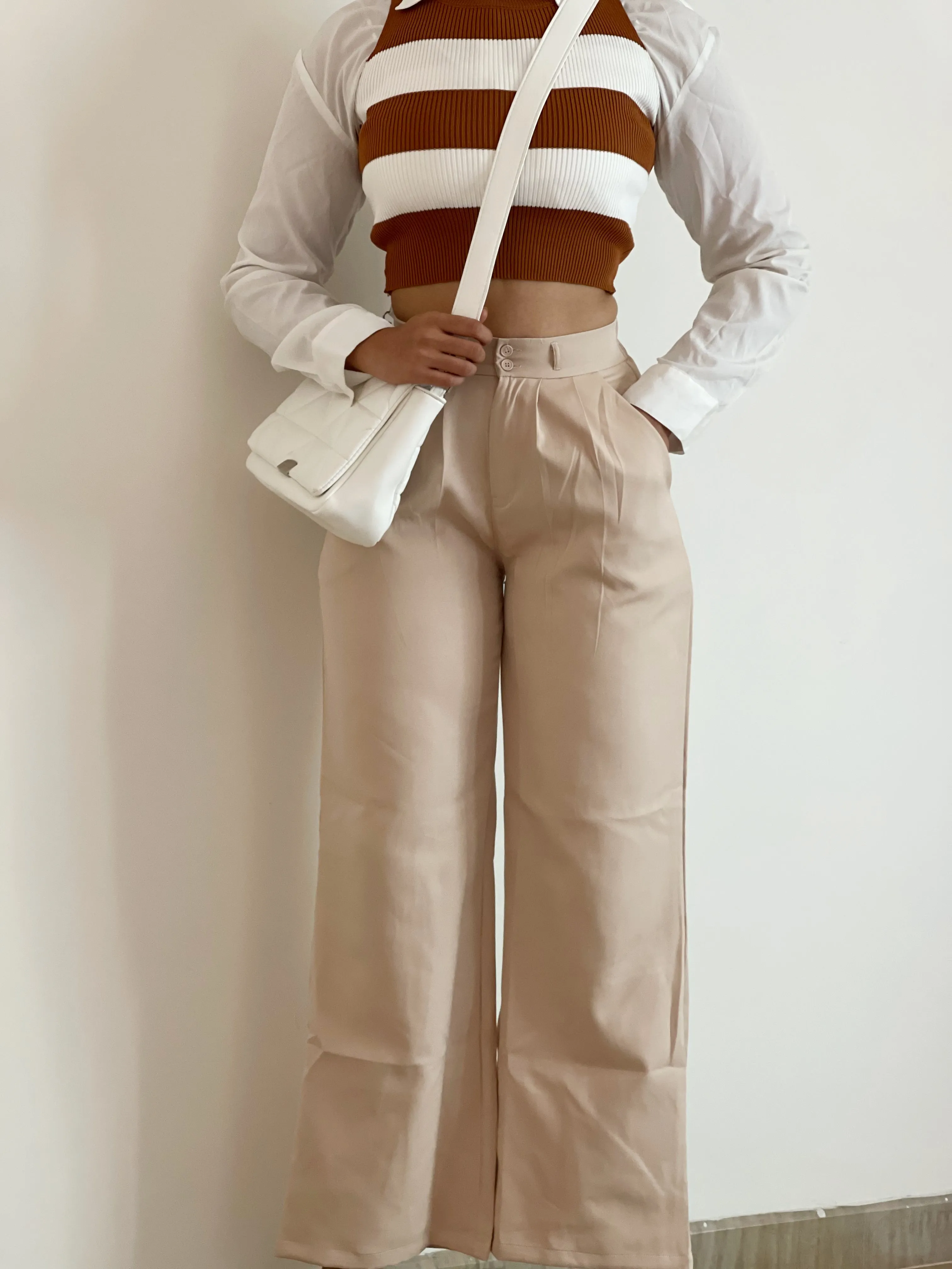 Beige korean pleated pants