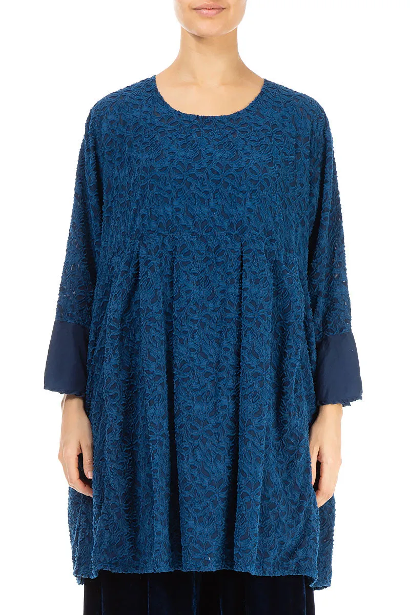 Bell Sleeve Floral Blue Silk Tunic