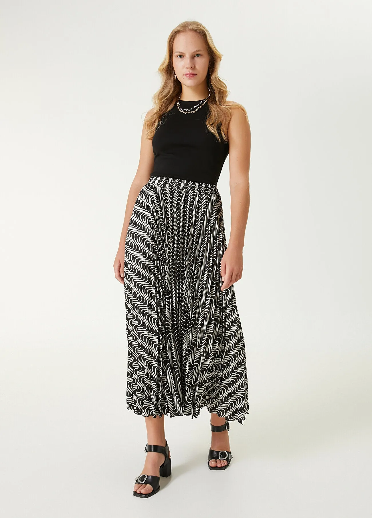 Beymen Club Patterned Midi Skirt Black/White