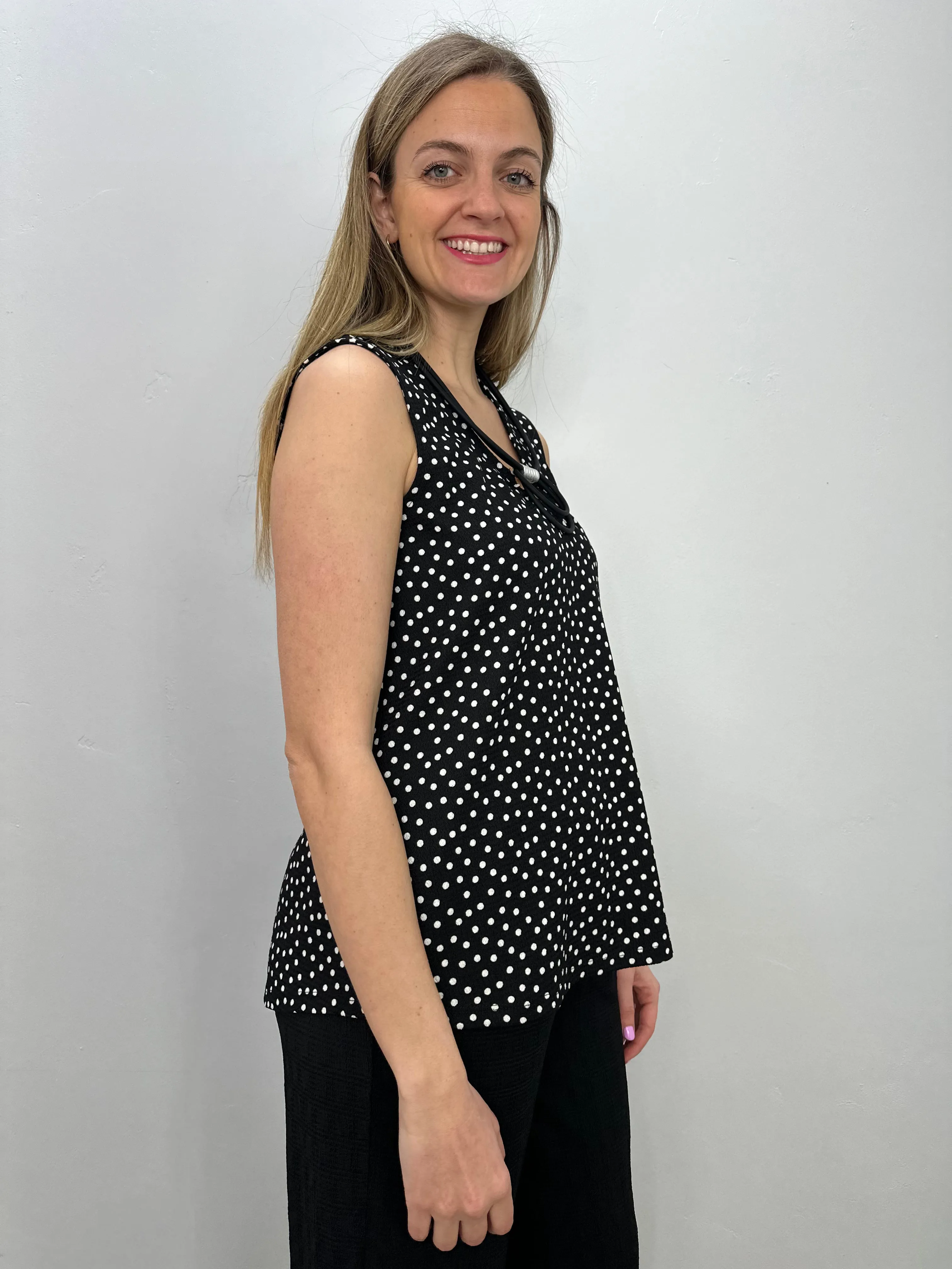 Black and Ivory Pattern Sleeveless Tank