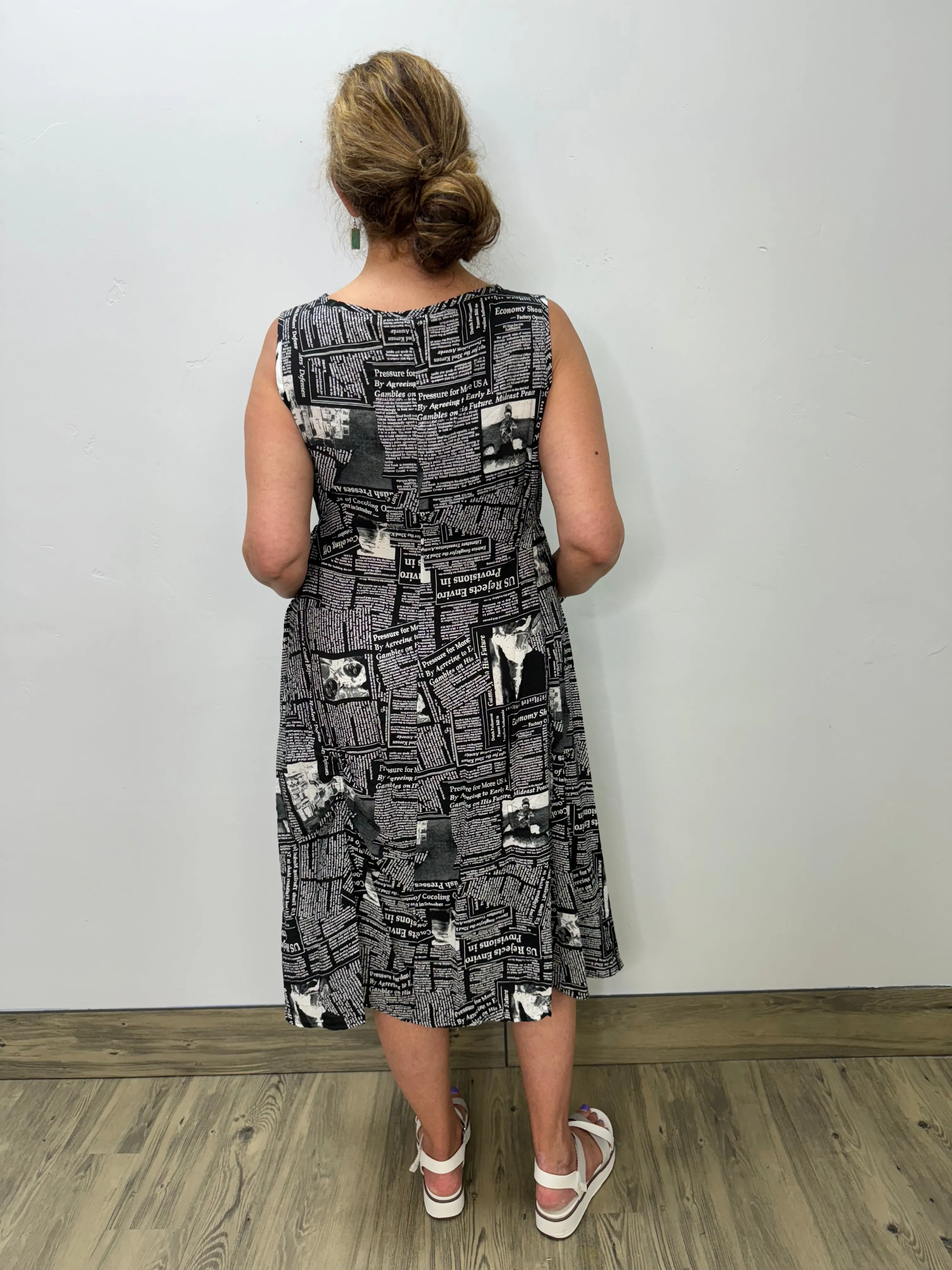 Black and White Newspaper Sleeveless Dress