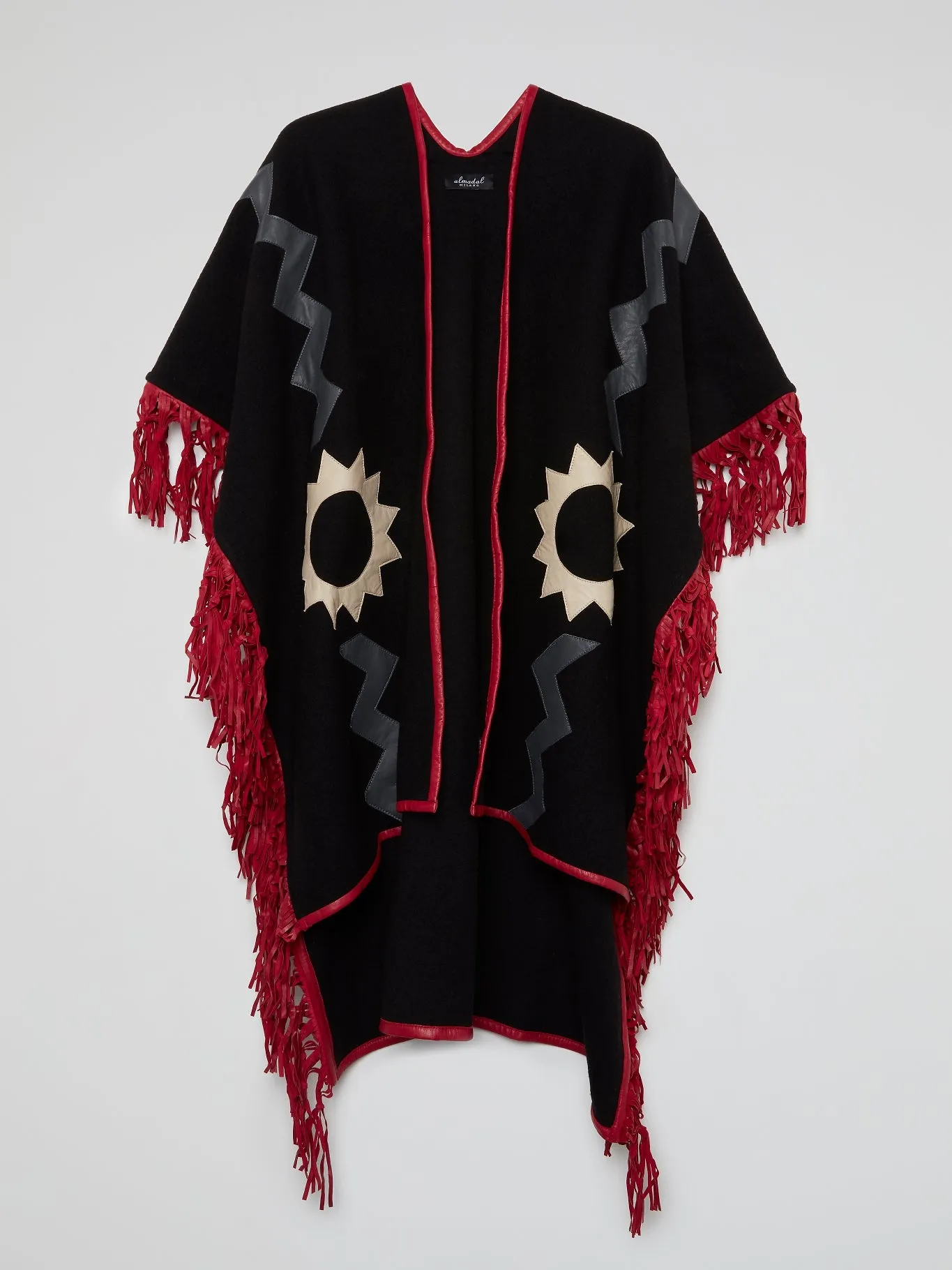 Black Contrast Fringe Hem Poncho