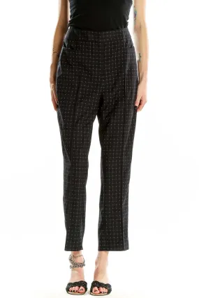 Black Dotted High-Waist Tailored Pants