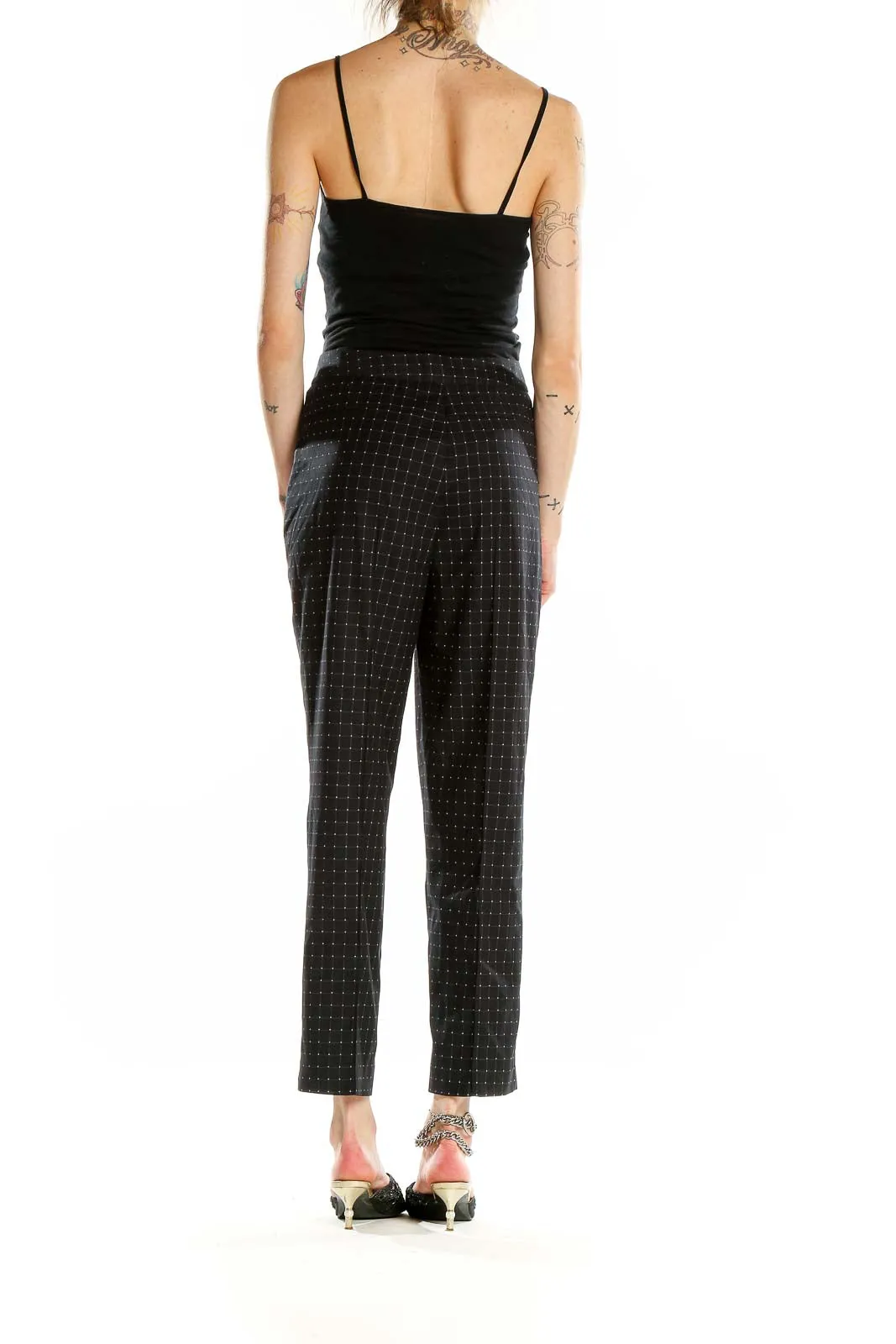 Black Dotted High-Waist Tailored Pants