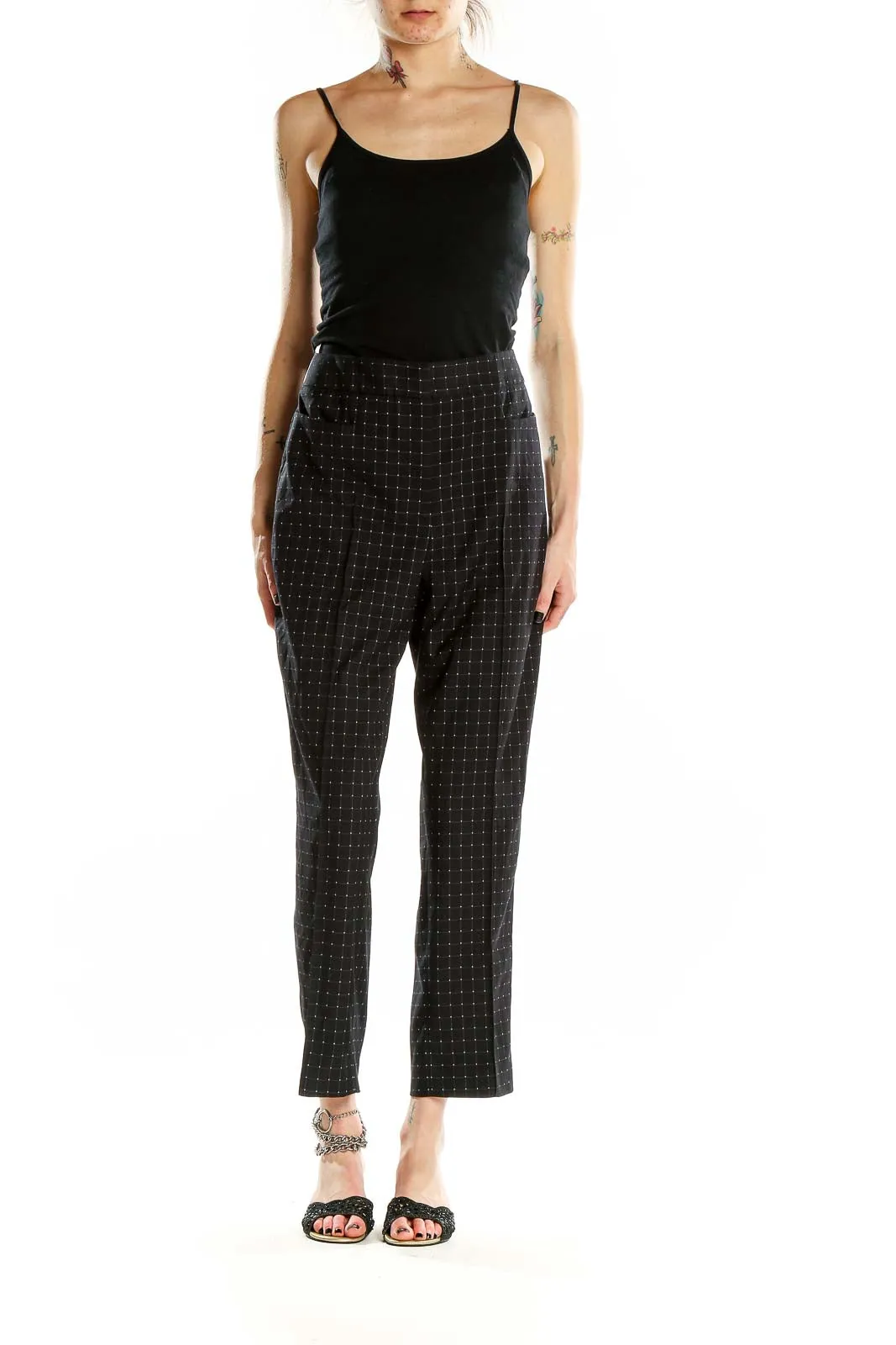 Black Dotted High-Waist Tailored Pants