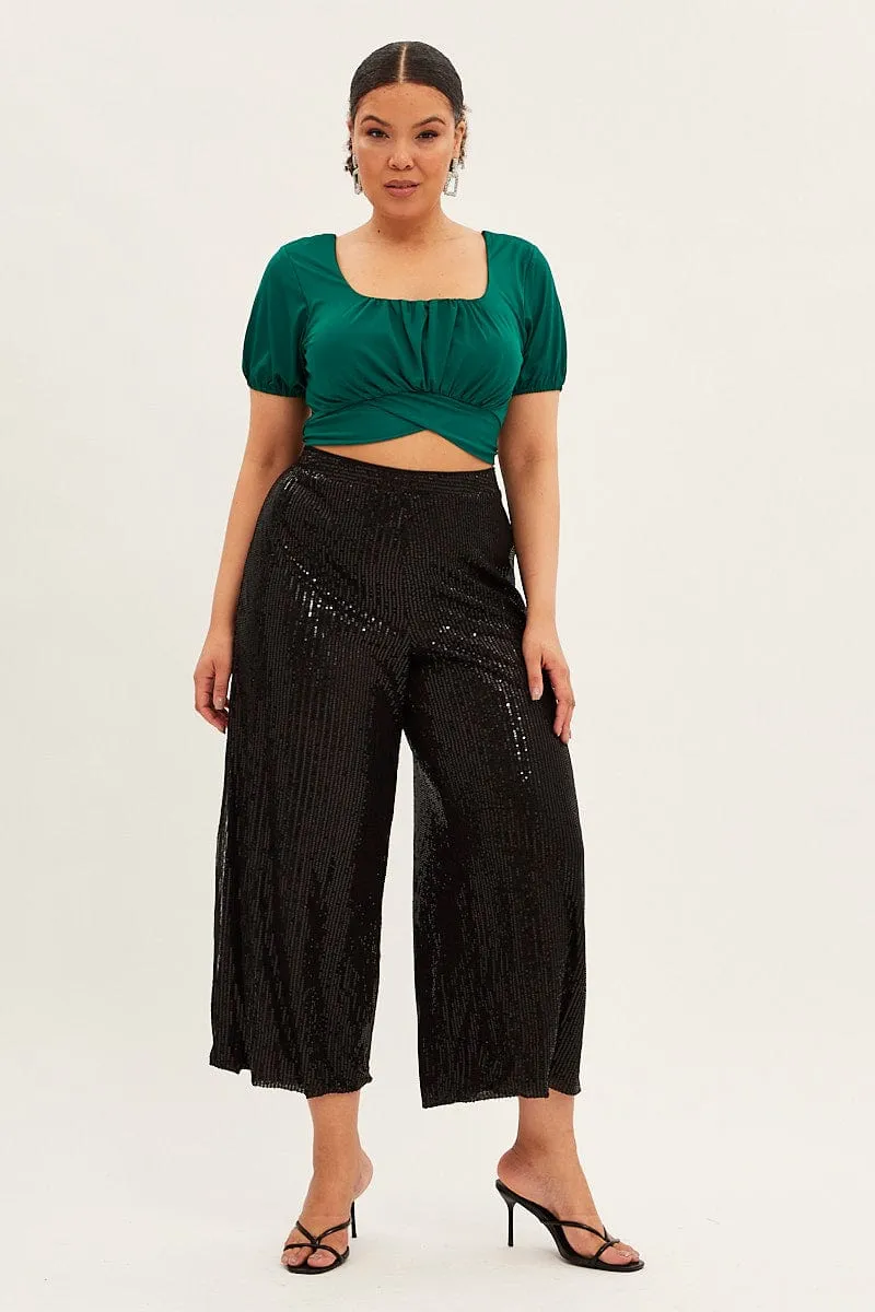 Black Wide Leg Pants High Waist Sequin